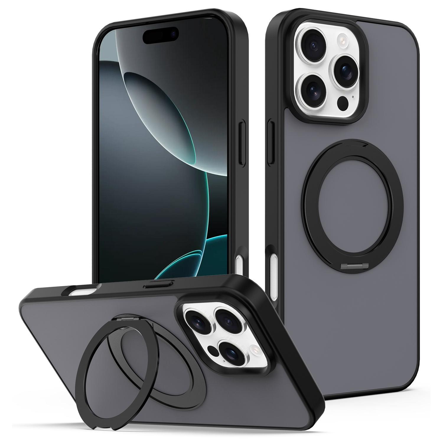 For iPhone 12 / 12 Pro Skin Feel Revolving Kickstand Magnetic Phone Case(Black) - Shopkiz.com