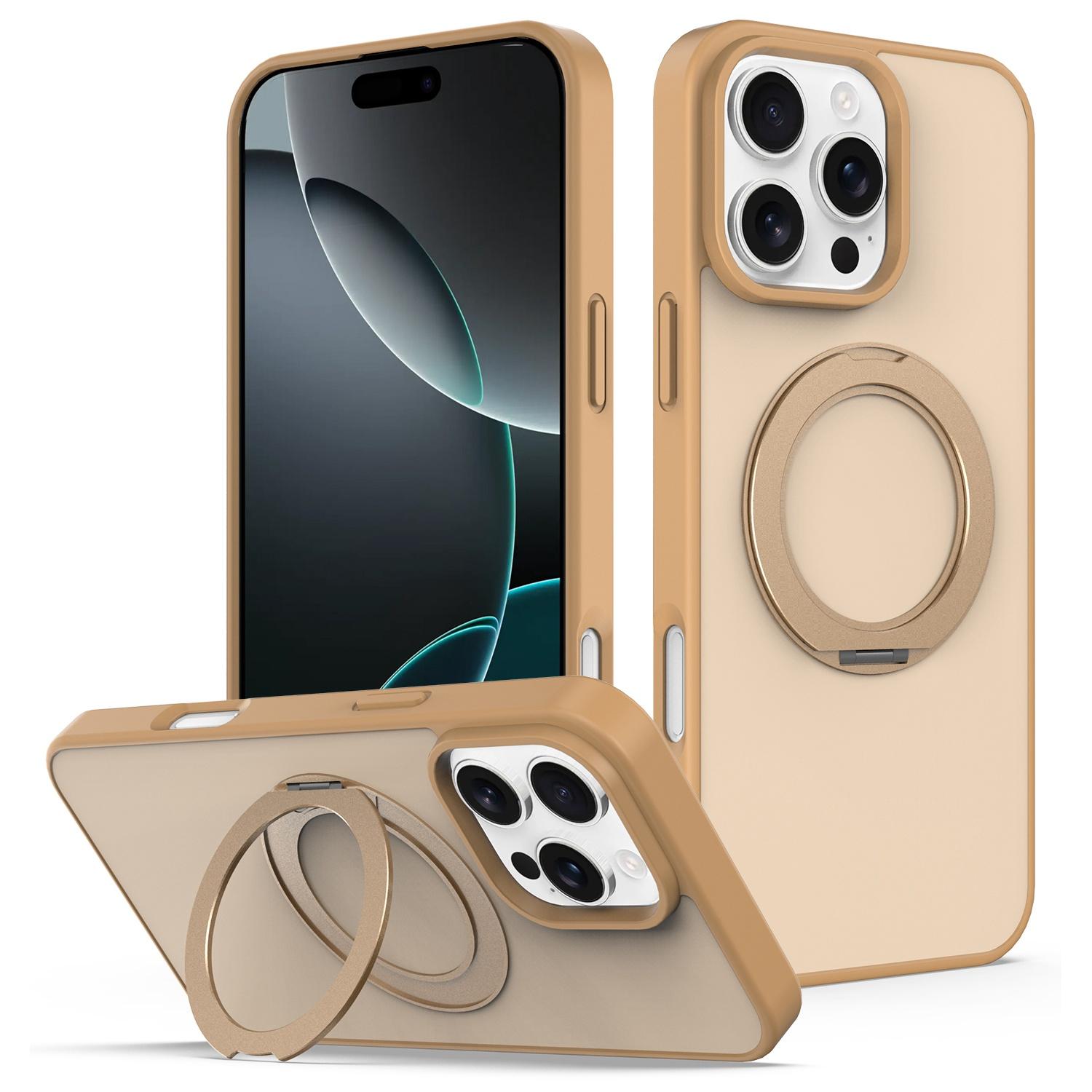 For iPhone 12 / 12 Pro Skin Feel Revolving Kickstand Magnetic Phone Case(Gold) - Shopkiz.com