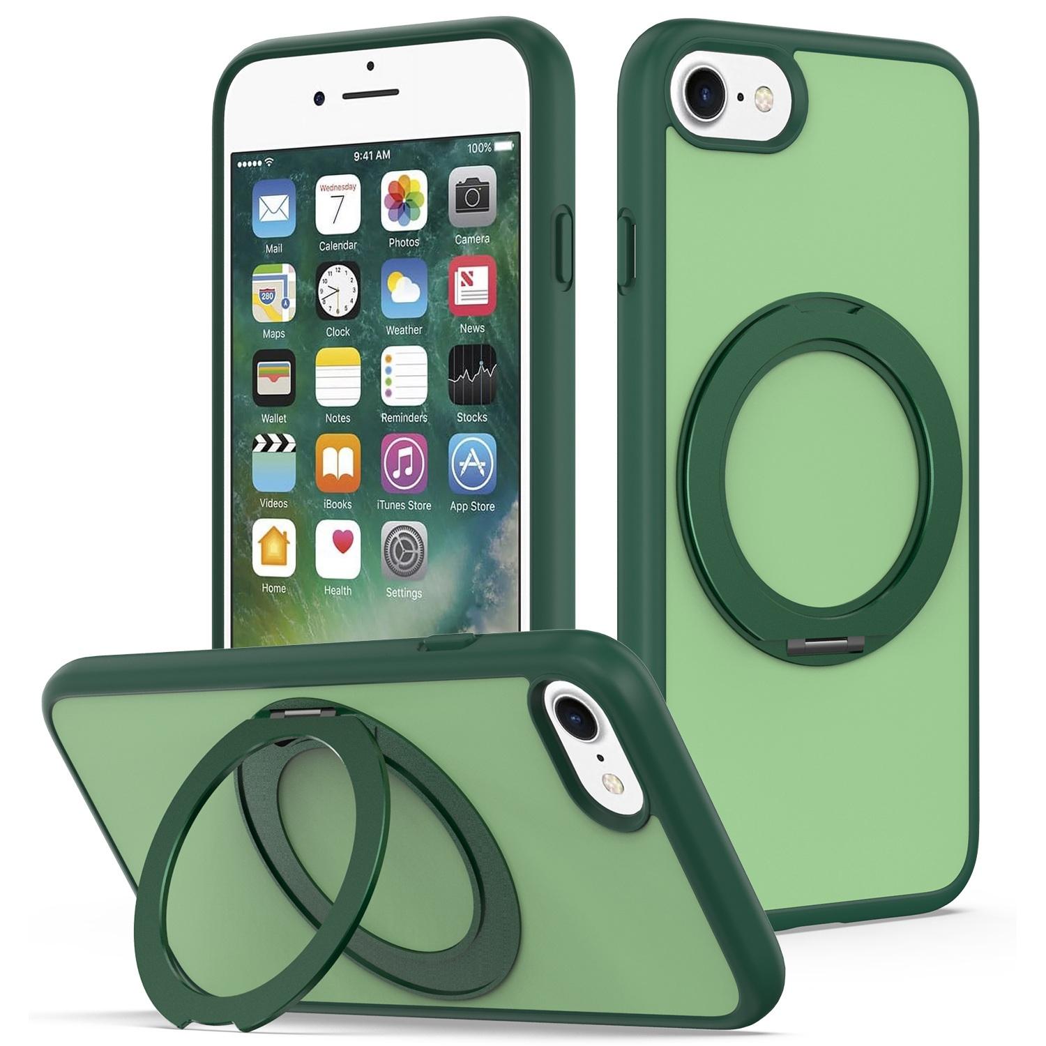 For iPhone SE 2022 / 2020 / 8 / 7 Skin Feel Revolving Kickstand Magnetic Phone Case(Green) - Shopkiz.com