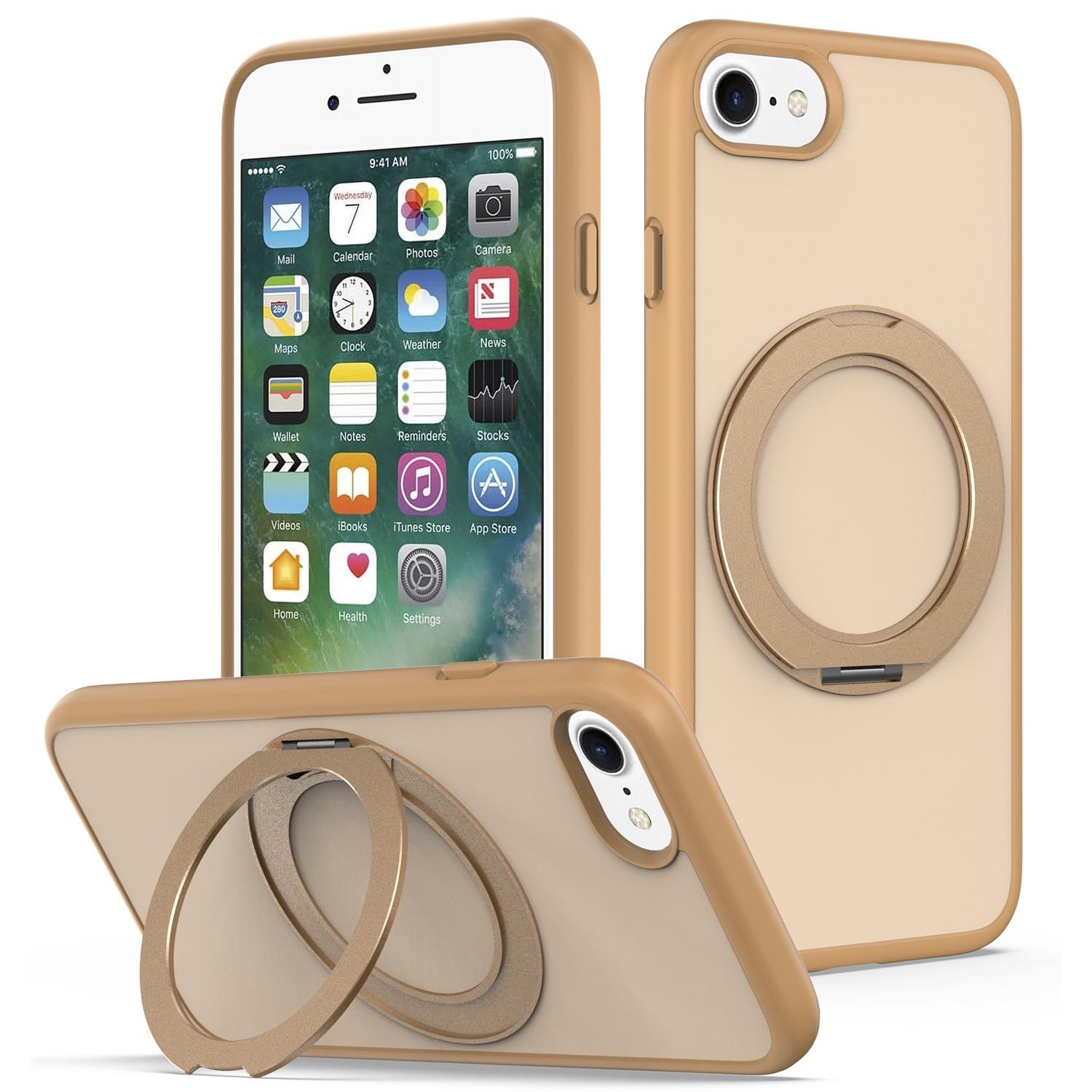 For iPhone SE 2022 / 2020 / 8 / 7 Skin Feel Revolving Kickstand Magnetic Phone Case(Gold) - Shopkiz.com