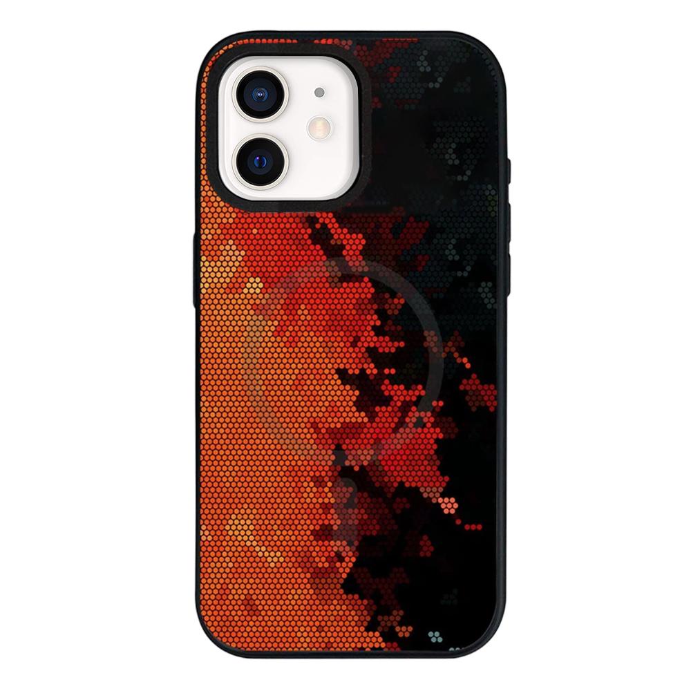 For iPhone 12 Camouflage Mosaic Detachable Dual Magnetic PC Hybrid TPU Phone Case(Red Black) - Shopkiz.com