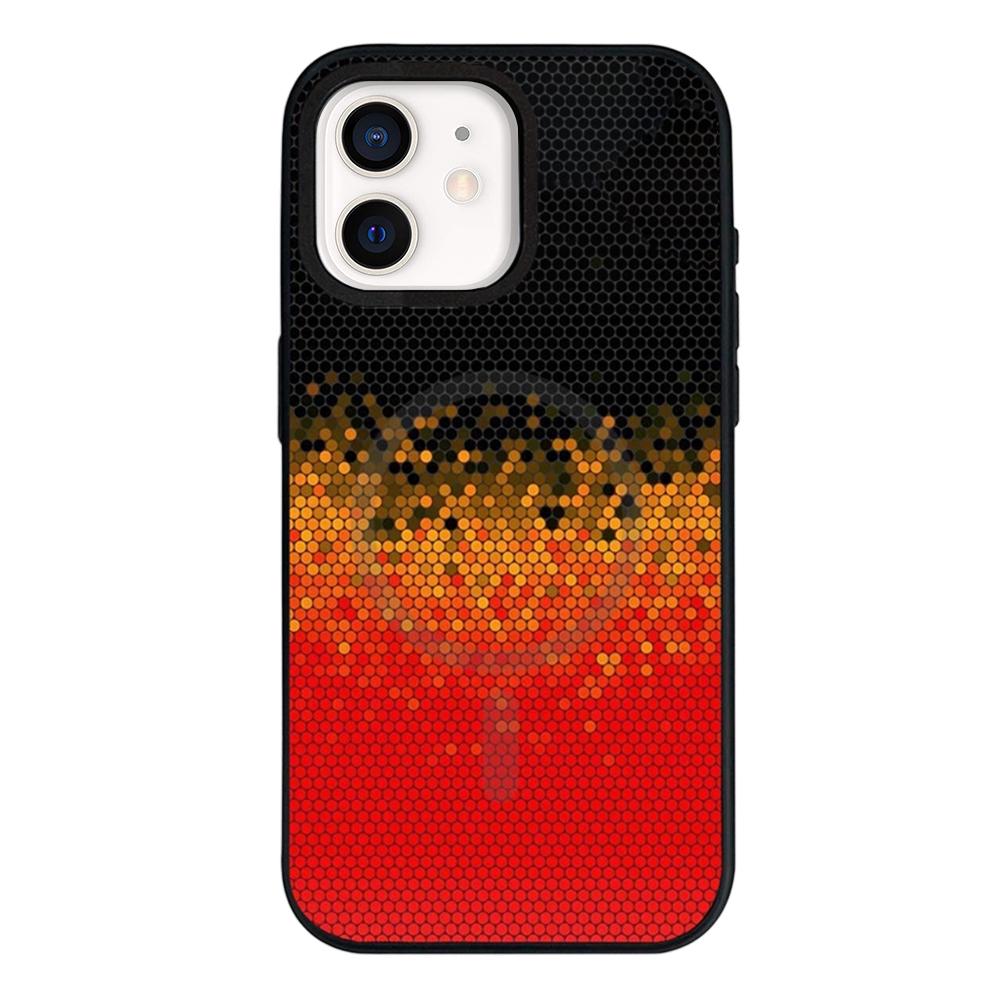 For iPhone 12 Camouflage Mosaic Detachable Dual Magnetic PC Hybrid TPU Phone Case(Red Yellow) - Shopkiz.com