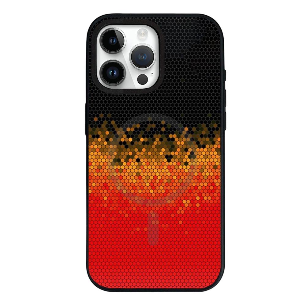 For iPhone 12 Pro Max Camouflage Mosaic Detachable Dual Magnetic PC Hybrid TPU Phone Case(Red Yellow) - Shopkiz.com
