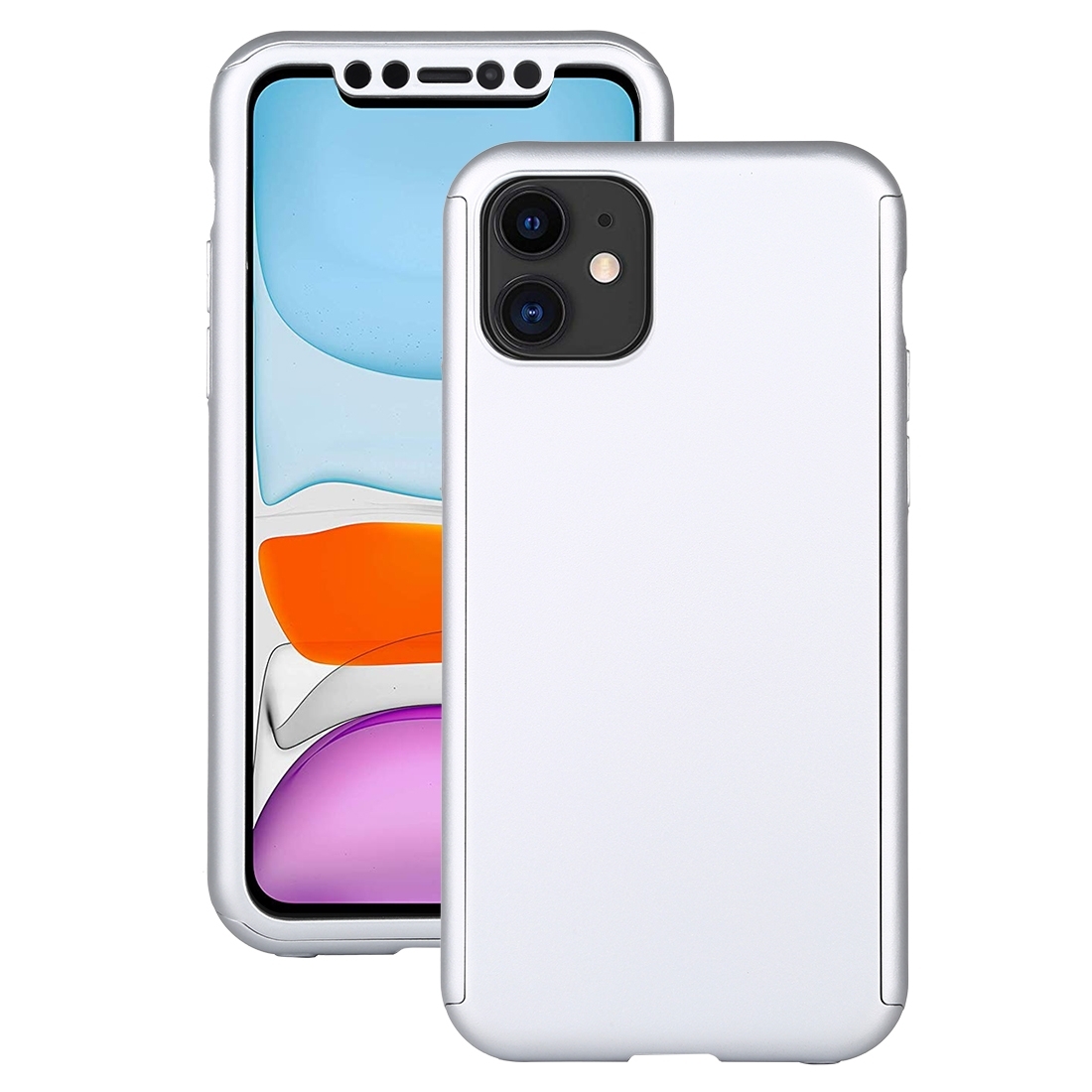 For iPhone 12 mini Shockproof PC Full Coverage Protective Case with Tempered Glass Film (Silver) - Shopkiz.com