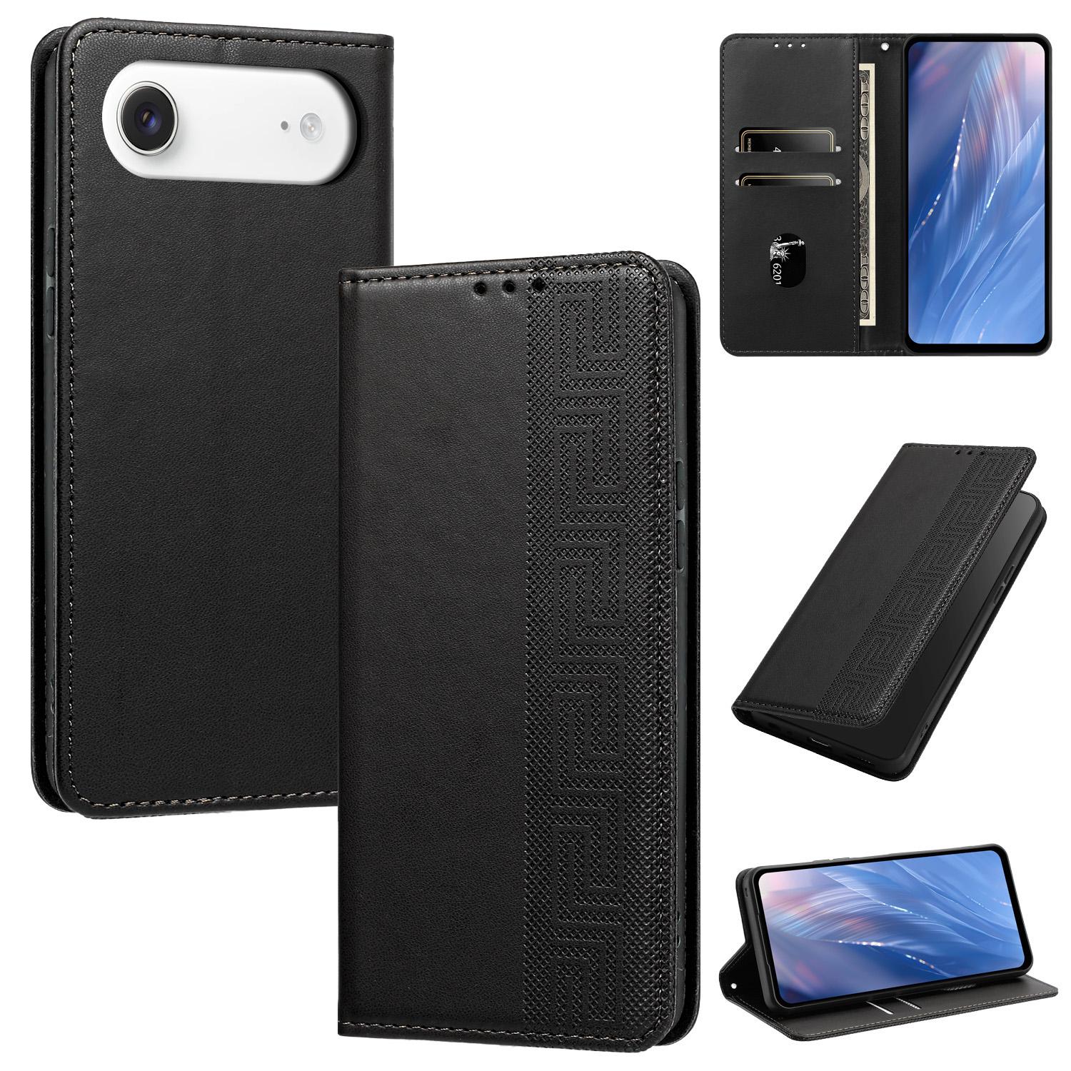 For iPhone Air Embossed Meander Pattern RFID Vegan Leather Phone Case(Black) - Shopkiz.com