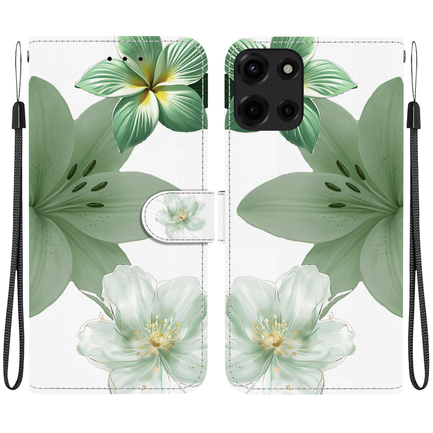For Motorola Moto G 5G 2025 Crystal-Texture Painted Vegan Leather Phone Case(Green Lily) - Shopkiz.com