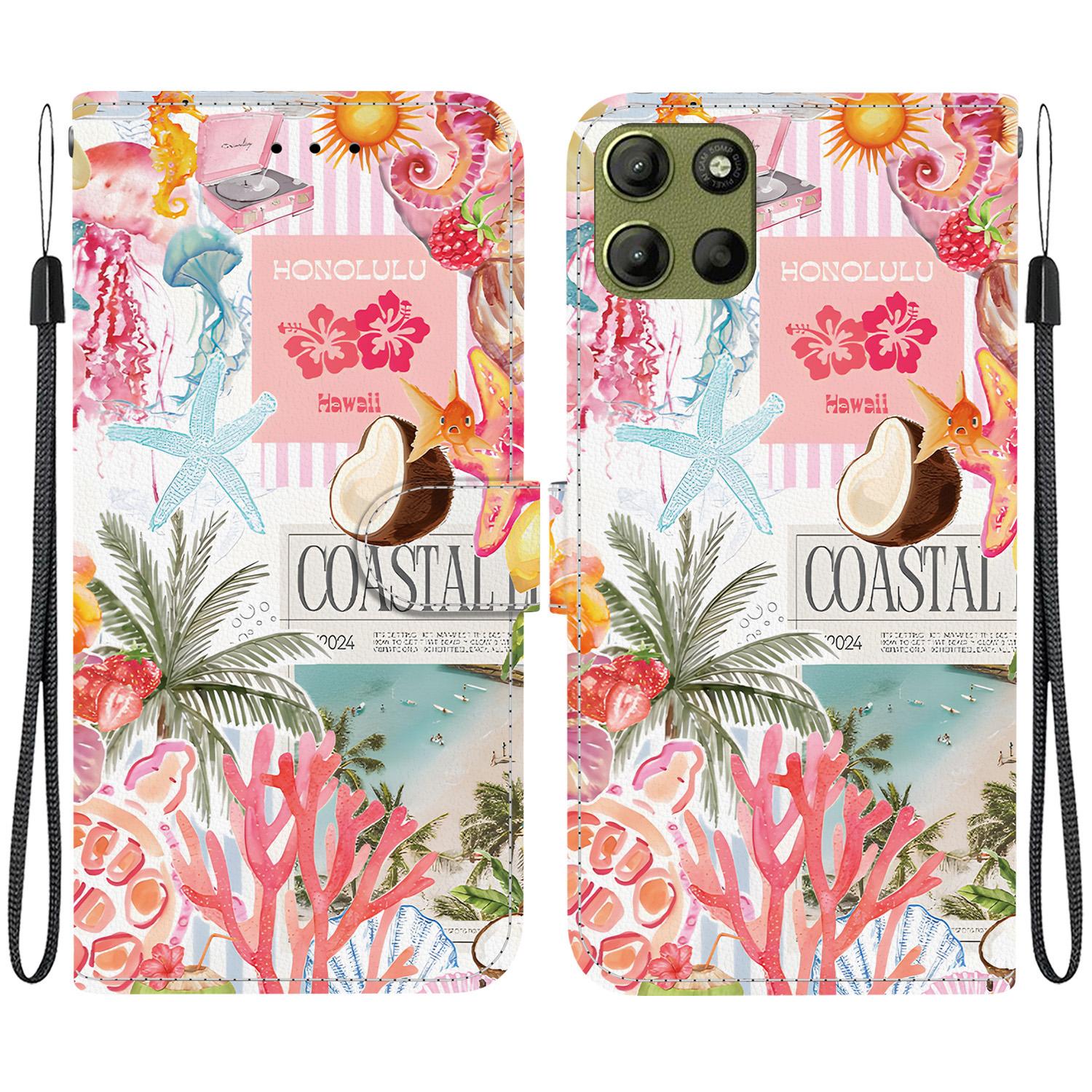 For Motorola Moto G17 4G / G15 / G15 Power Crystal-Texture Painted Vegan Leather Phone Case(Island Coral) - Shopkiz.com