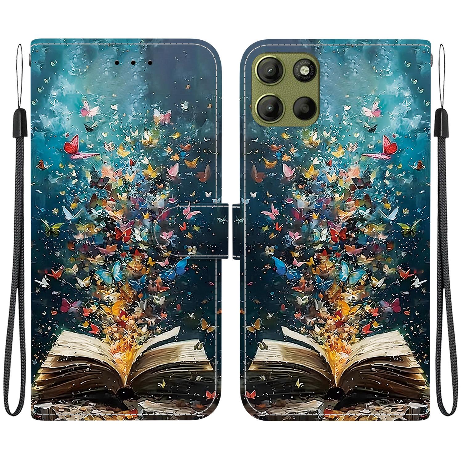 For Motorola Moto G17 4G / G15 / G15 Power Crystal-Texture Painted Vegan Leather Phone Case(Star River Book Words) - Shopkiz.com