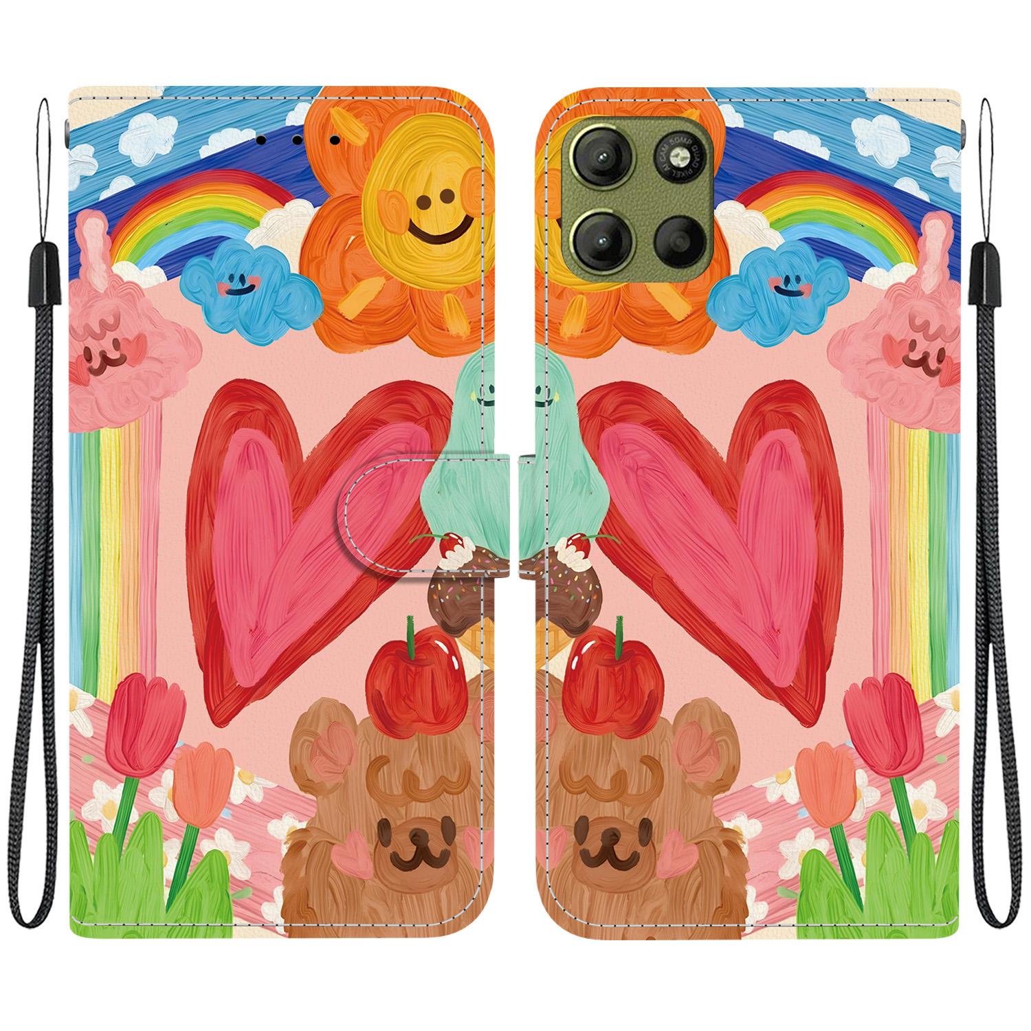 For Motorola Moto G17 4G / G15 / G15 Power Crystal-Texture Painted Vegan Leather Phone Case(Rainbow Sweetheart) - Shopkiz.com