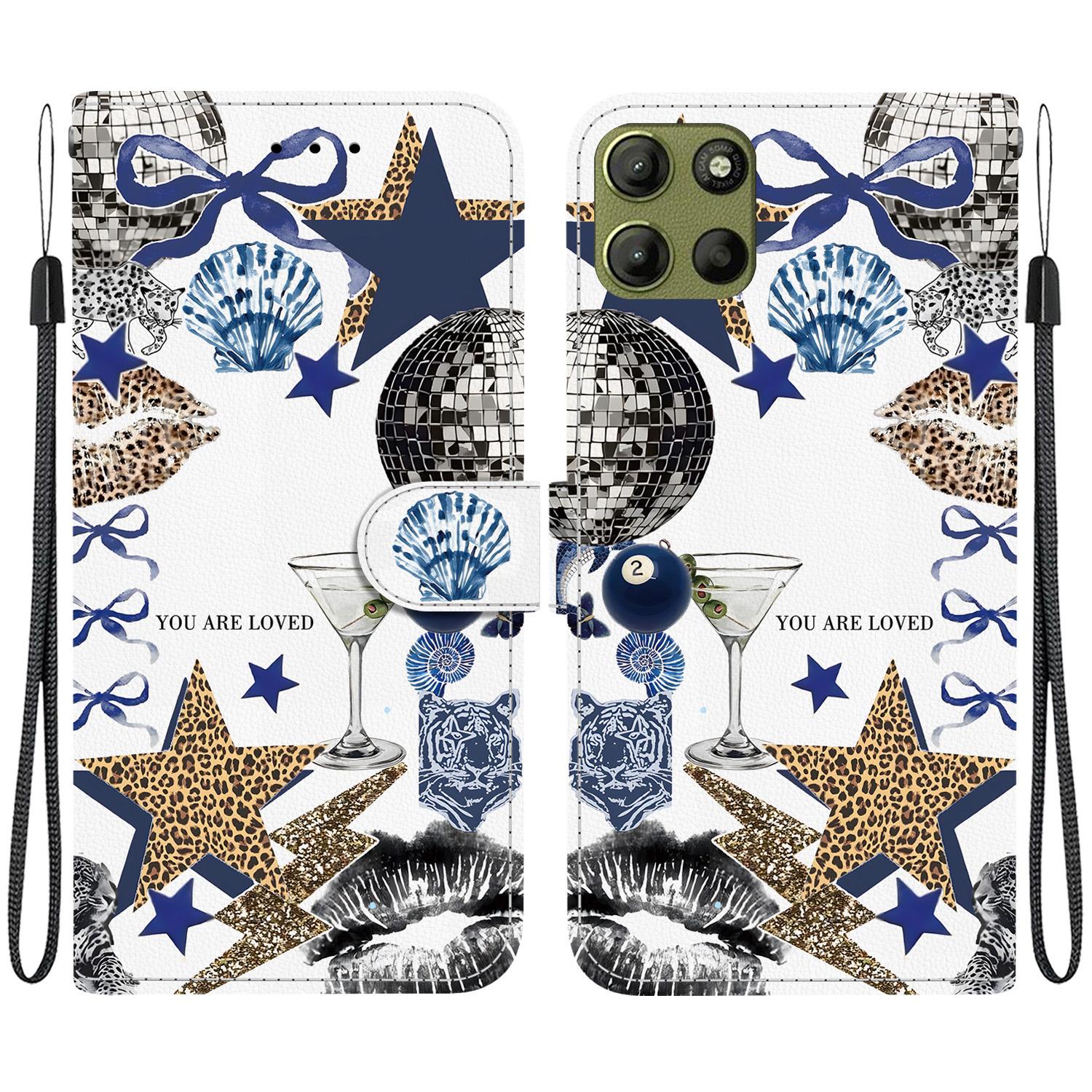 For Motorola Moto G17 4G / G15 / G15 Power Crystal-Texture Painted Vegan Leather Phone Case(Leopard Star Butterfly) - Shopkiz.com