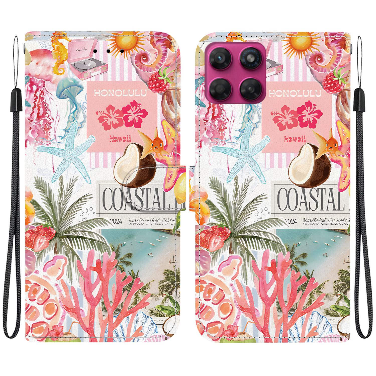For Motorola Moto G47 / G37 Crystal-Texture Painted Vegan Leather Phone Case(Island Coral) - Shopkiz.com