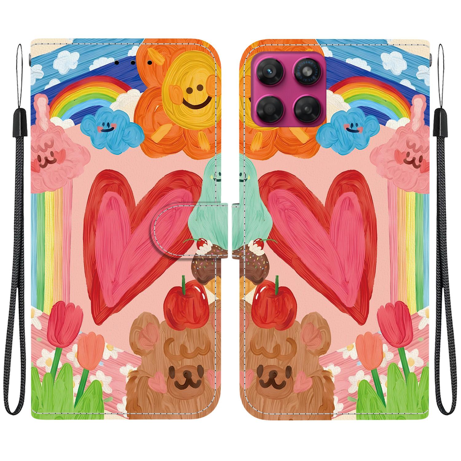 For Motorola Moto G47 / G37 Crystal-Texture Painted Vegan Leather Phone Case(Rainbow Sweetheart) - Shopkiz.com