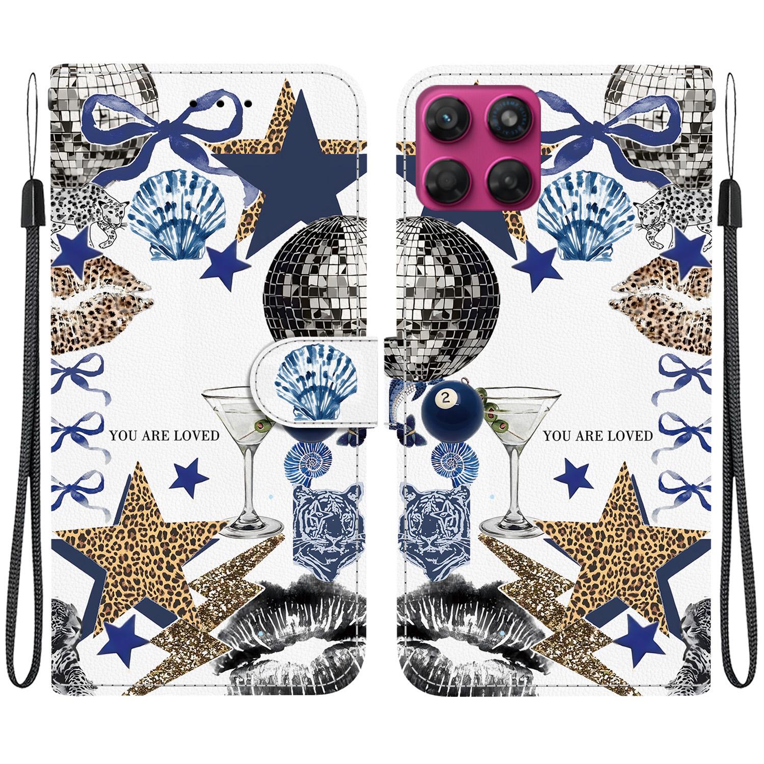 For Motorola Moto G47 / G37 Crystal-Texture Painted Vegan Leather Phone Case(Leopard Star Butterfly) - Shopkiz.com