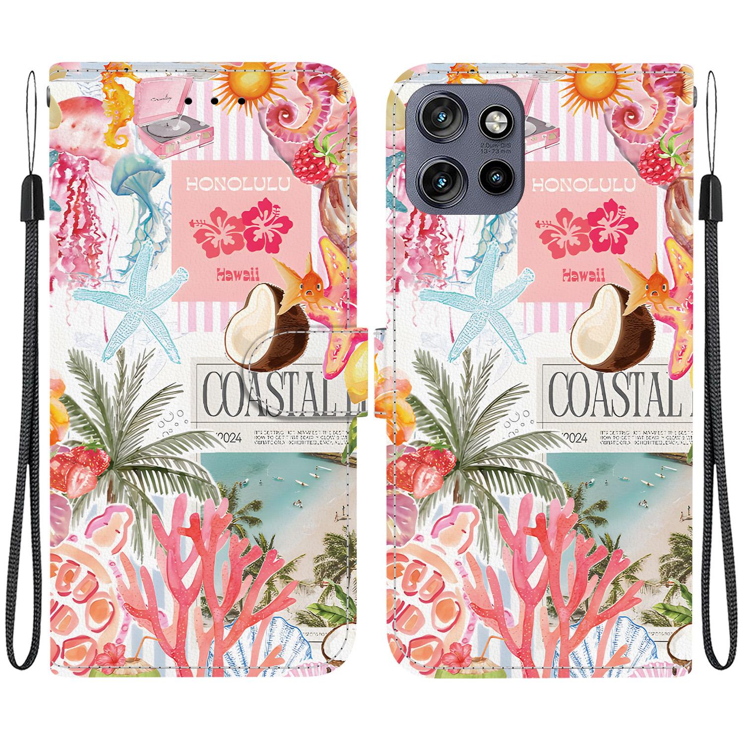 For Motorola Edge 50 Neo 5G Crystal-Texture Painted Vegan Leather Phone Case(Island Coral) - Shopkiz.com