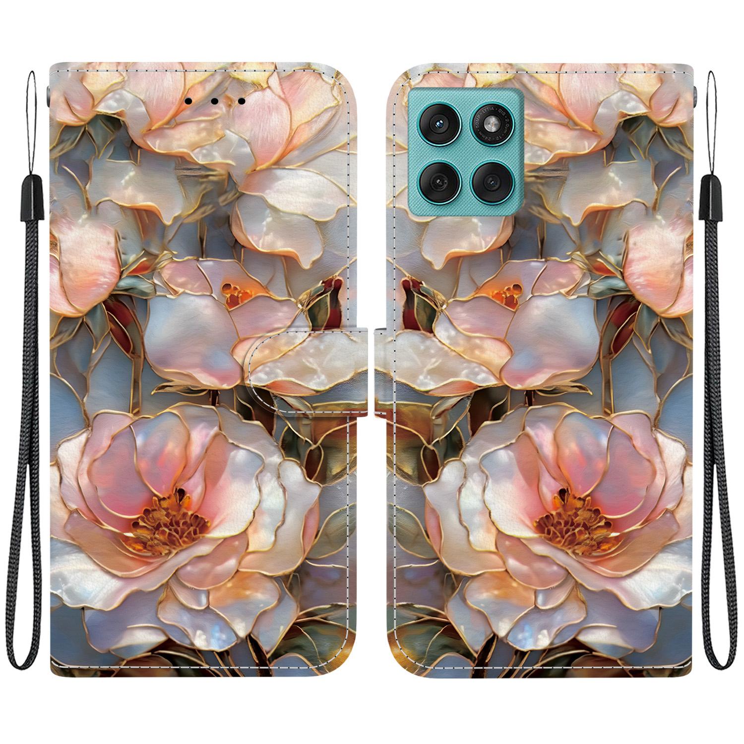 For Motorola Edge 60 Fusion Crystal-Texture Painted Vegan Leather Phone Case(Gilded Peony) - Shopkiz.com