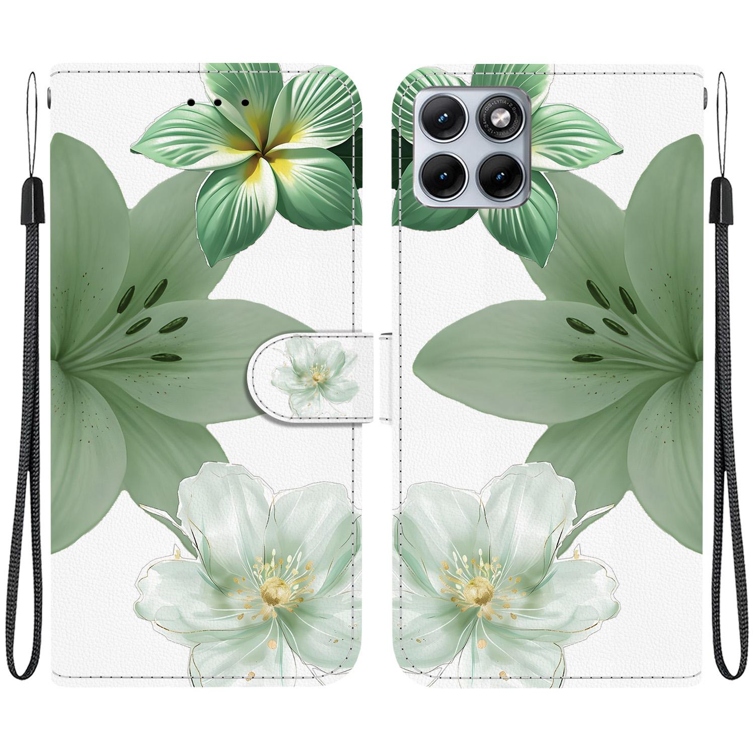 For Motorola Edge 70 Fusion Crystal-Texture Painted Vegan Leather Phone Case(Green Lily) - Shopkiz.com