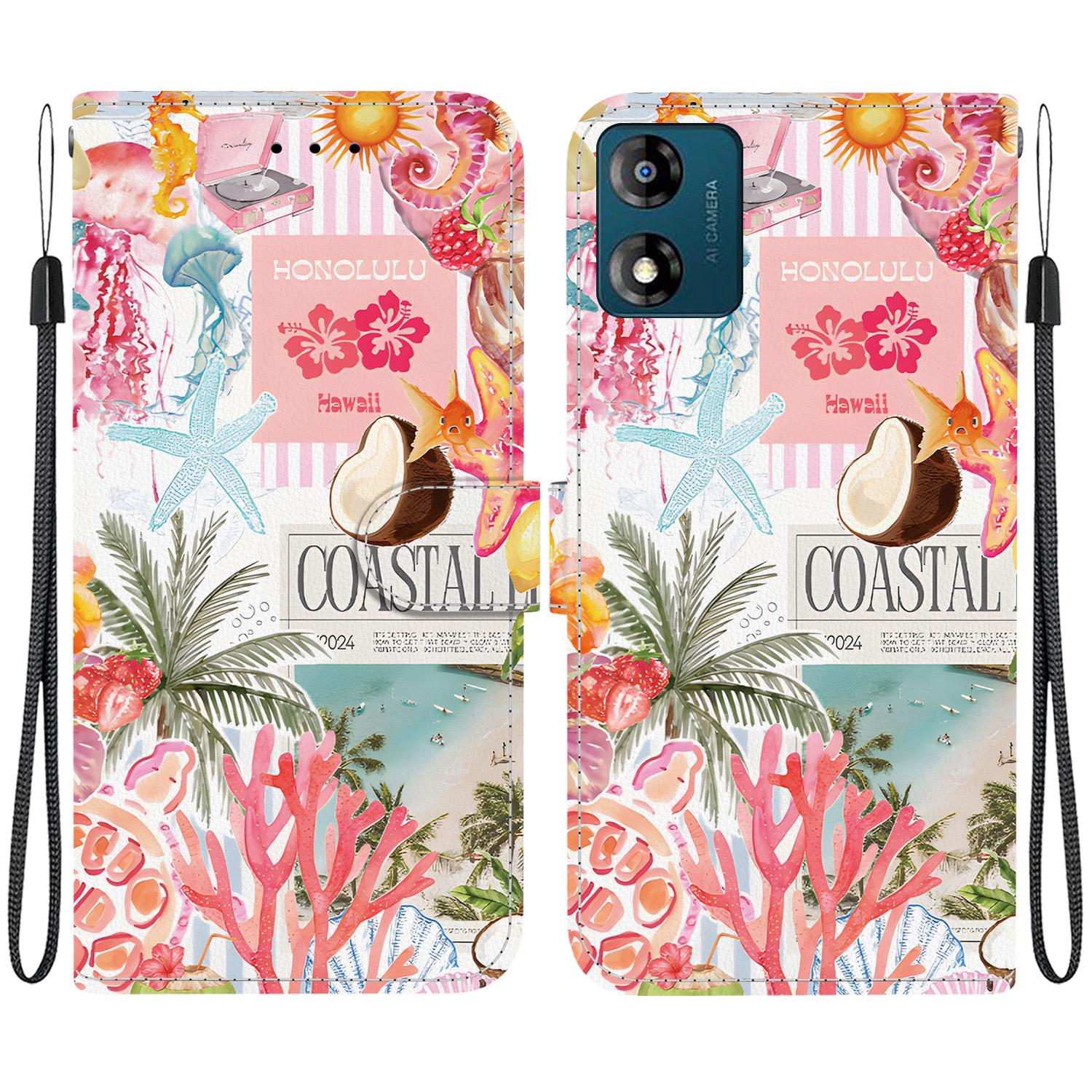 For Motorola Moto E13 Crystal-Texture Painted Vegan Leather Phone Case(Island Coral) - Shopkiz.com