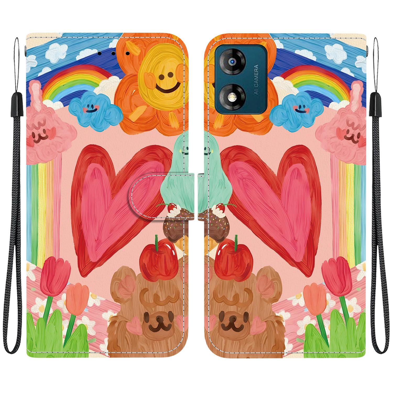 For Motorola Moto E13 Crystal-Texture Painted Vegan Leather Phone Case(Rainbow Sweetheart) - Shopkiz.com