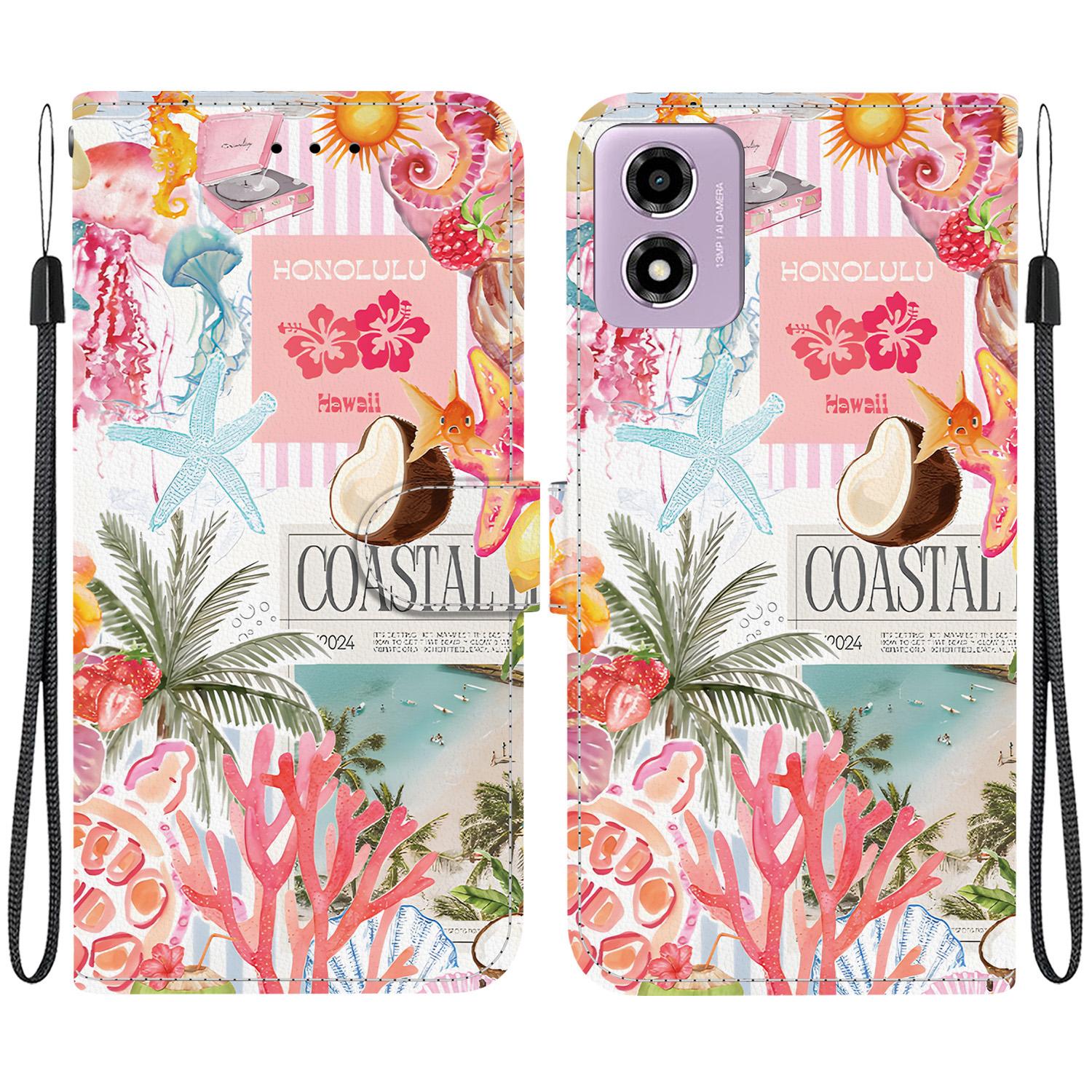 For Motorola Moto G04 / G24 / G04s Crystal-Texture Painted Vegan Leather Phone Case(Island Coral) - Shopkiz.com