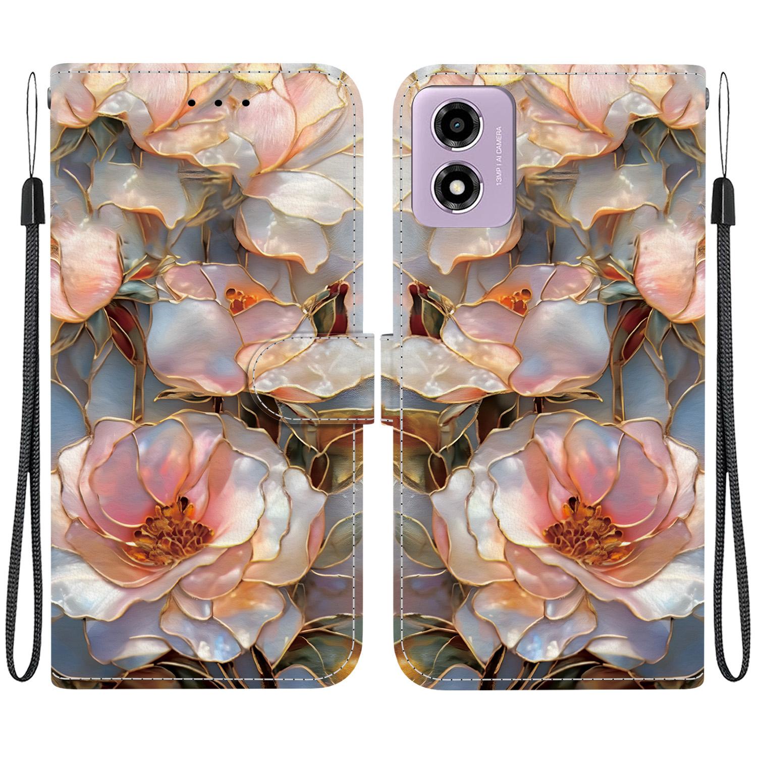 For Motorola Moto G04 / G24 / G04s Crystal-Texture Painted Vegan Leather Phone Case(Gilded Peony) - Shopkiz.com
