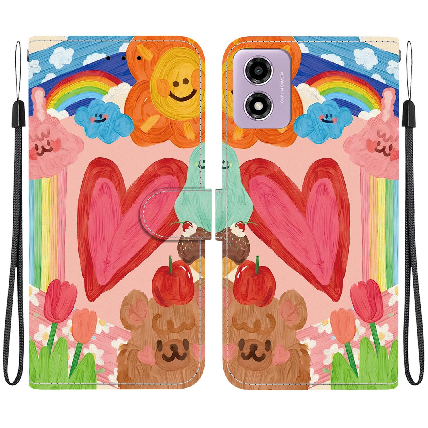 For Motorola Moto G04 / G24 / G04s Crystal-Texture Painted Vegan Leather Phone Case(Rainbow Sweetheart) - Shopkiz.com