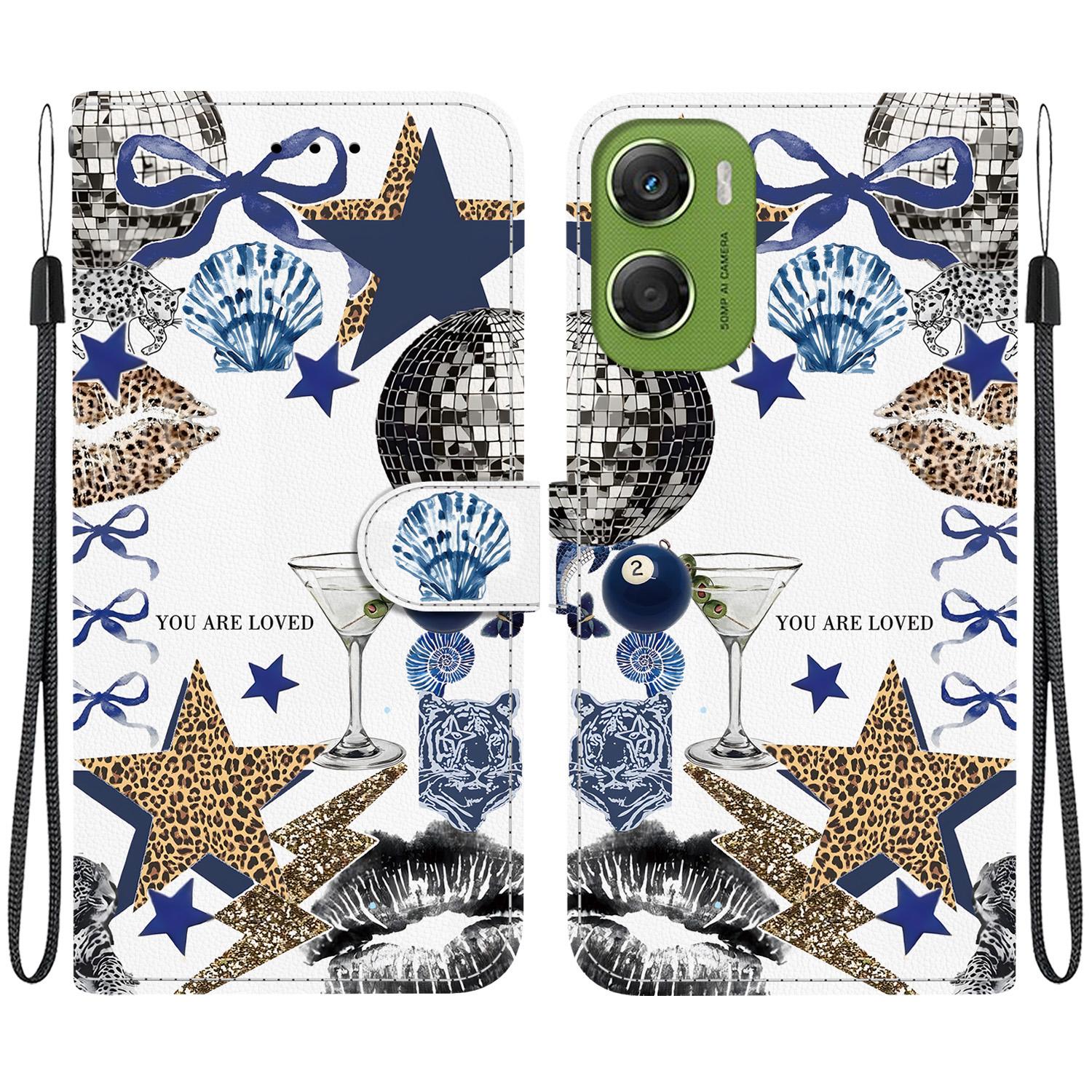 For Motorola Moto G06 4G / 5G Crystal-Texture Painted Vegan Leather Phone Case(Leopard Star Butterfly) - Shopkiz.com