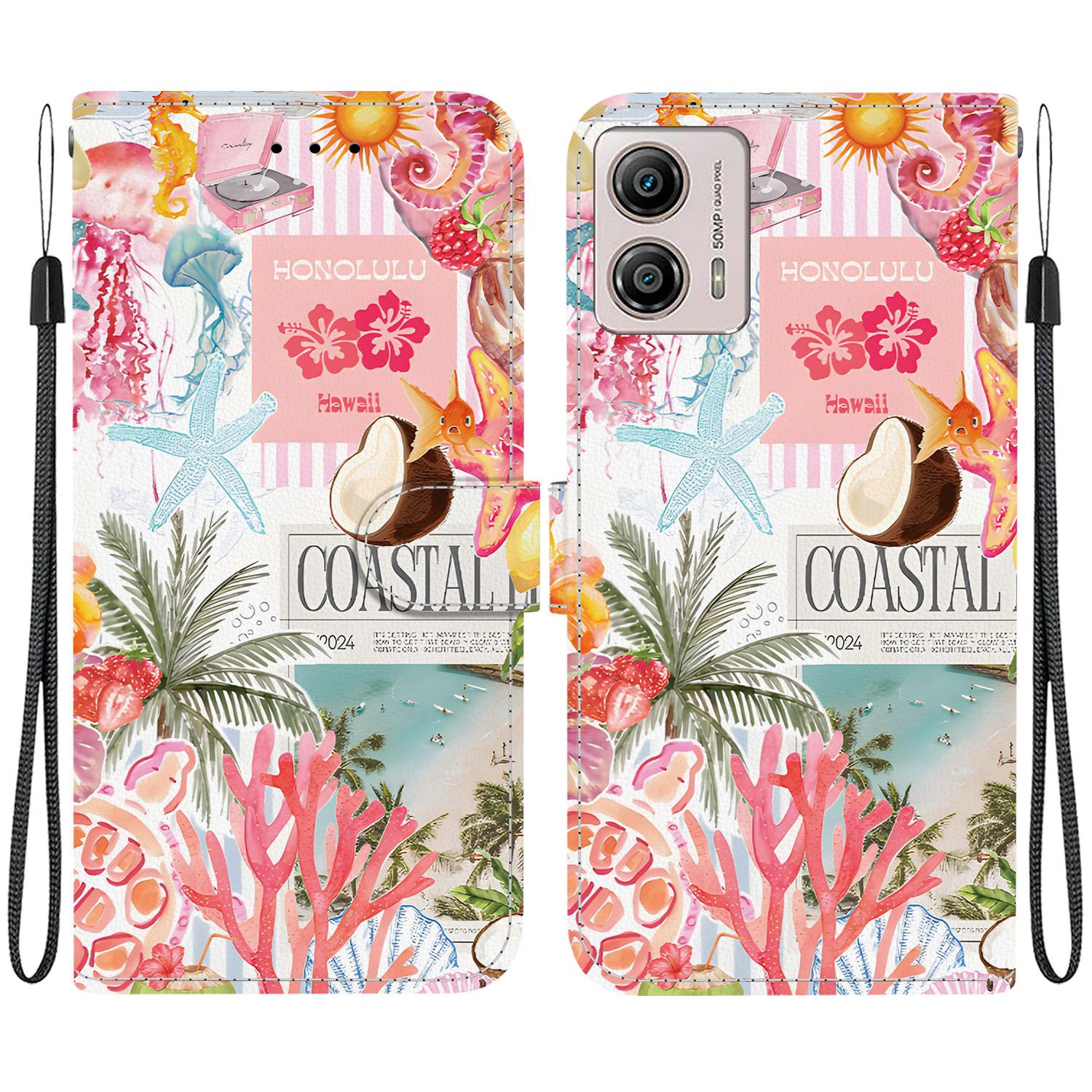 For Motorola Moto G13 / G23 / G53 Crystal-Texture Painted Vegan Leather Phone Case(Island Coral) - Shopkiz.com