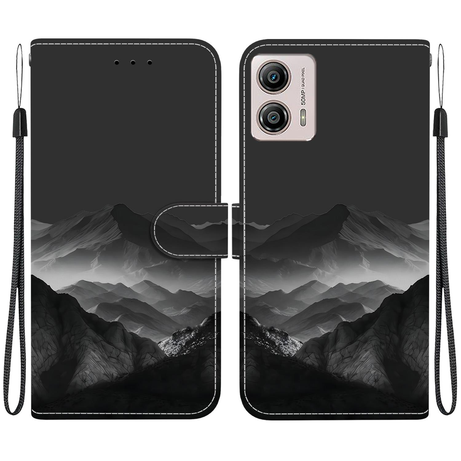 For Motorola Moto G13 / G23 / G53 Crystal-Texture Painted Vegan Leather Phone Case(Misty Ink Mountain) - Shopkiz.com