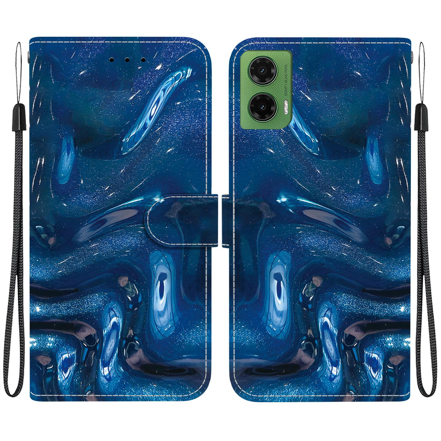 For Motorola Moto G35 Crystal-Texture Painted Vegan Leather Phone Case(Deep-Sea Fluid) - Shopkiz.com