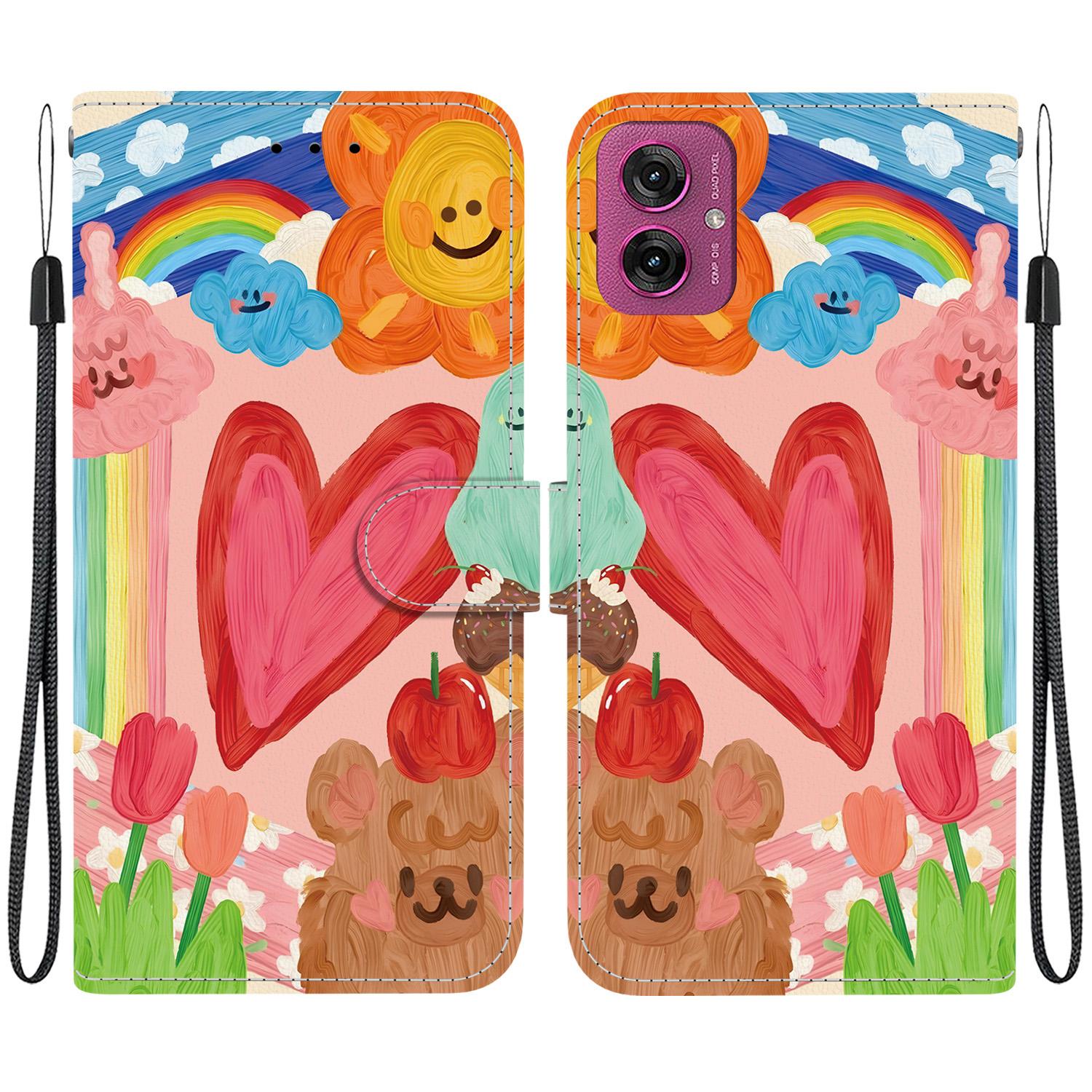 For Motorola Moto G55 Crystal-Texture Painted Vegan Leather Phone Case(Rainbow Sweetheart) - Shopkiz.com