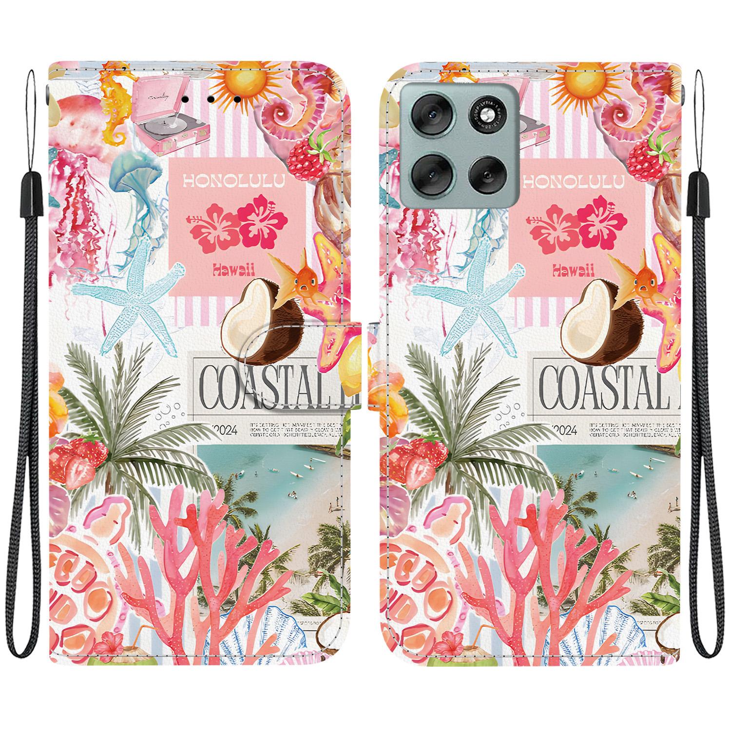 For Motorola Moto G56 / G66j Crystal-Texture Painted Vegan Leather Phone Case(Island Coral) - Shopkiz.com