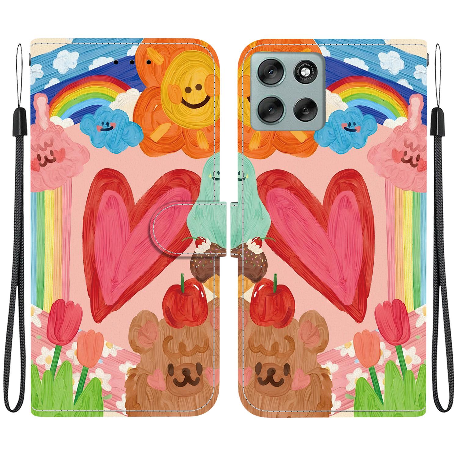 For Motorola Moto G56 / G66j Crystal-Texture Painted Vegan Leather Phone Case(Rainbow Sweetheart) - Shopkiz.com