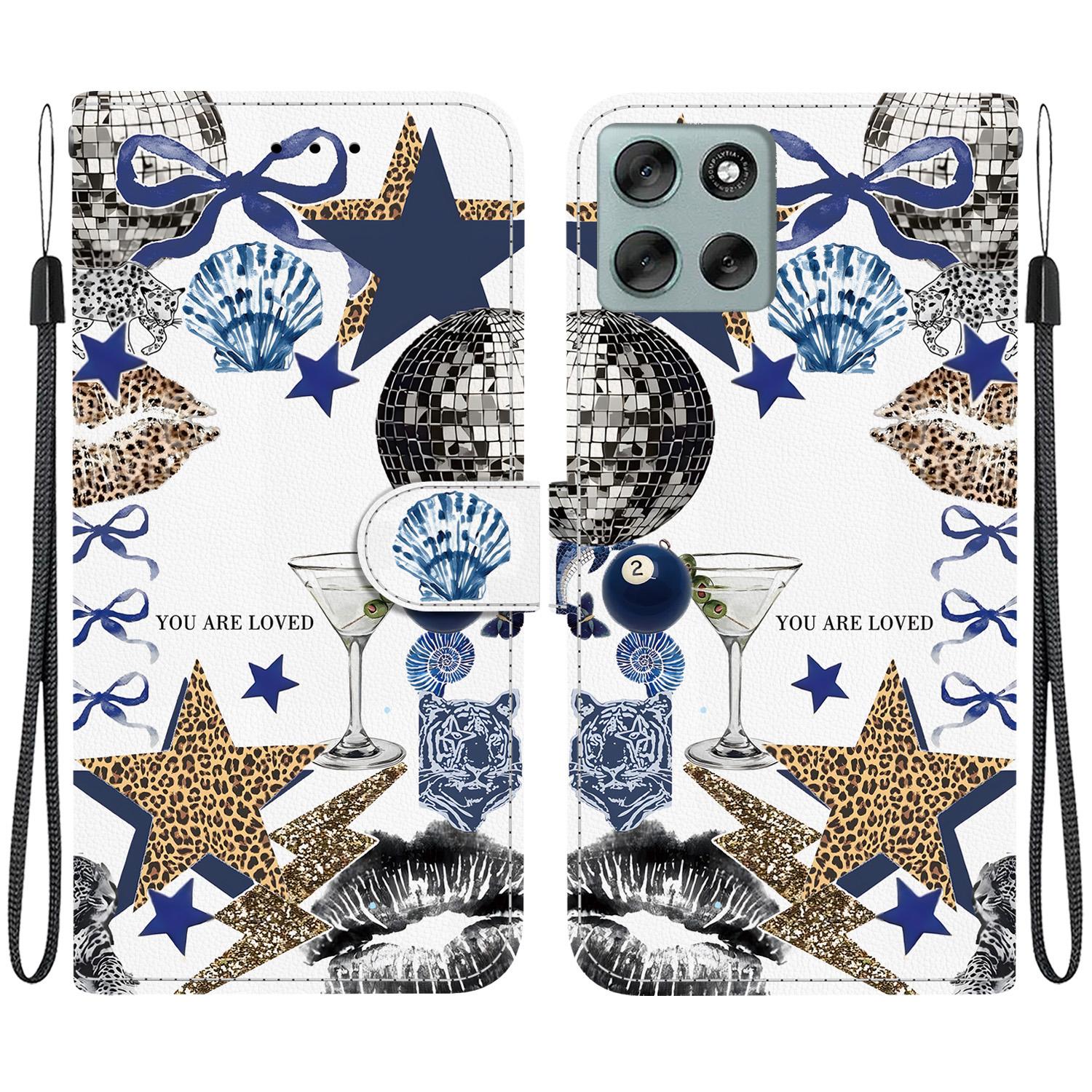 For Motorola Moto G56 / G66j Crystal-Texture Painted Vegan Leather Phone Case(Leopard Star Butterfly) - Shopkiz.com