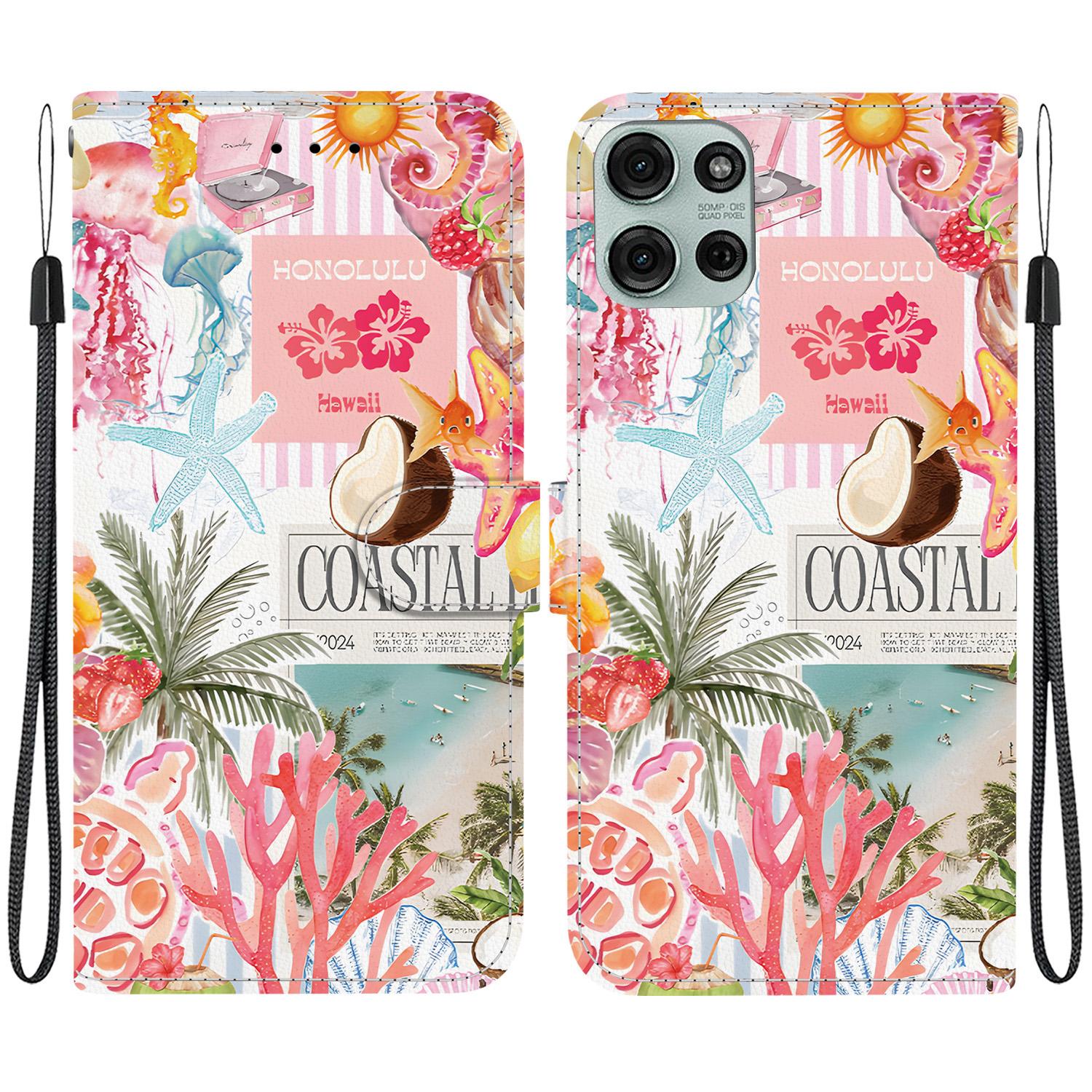 For Motorola Moto G75 5G Crystal-Texture Painted Vegan Leather Phone Case(Island Coral) - Shopkiz.com