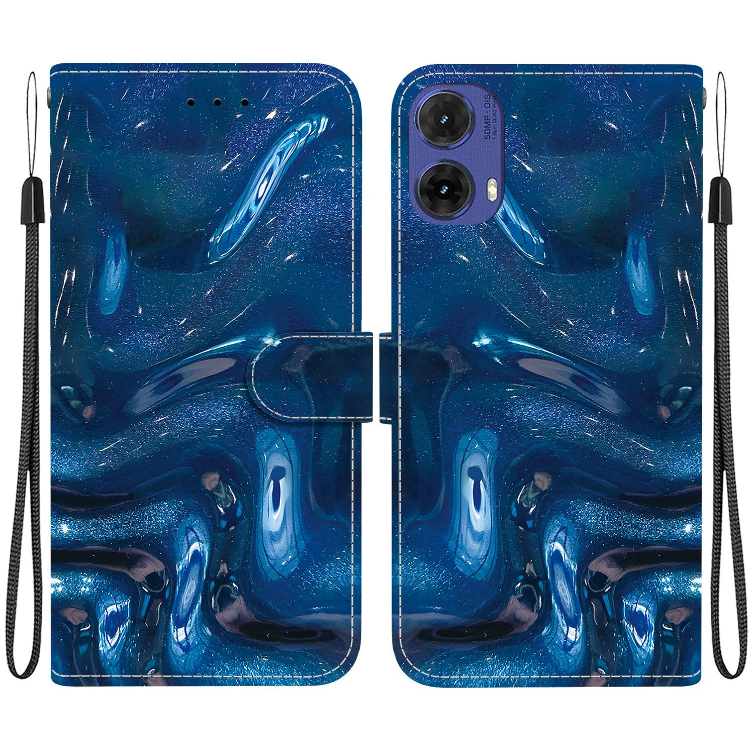 For Motorola Moto G85 / S50 Neo Crystal-Texture Painted Vegan Leather Phone Case(Deep-Sea Fluid) - Shopkiz.com