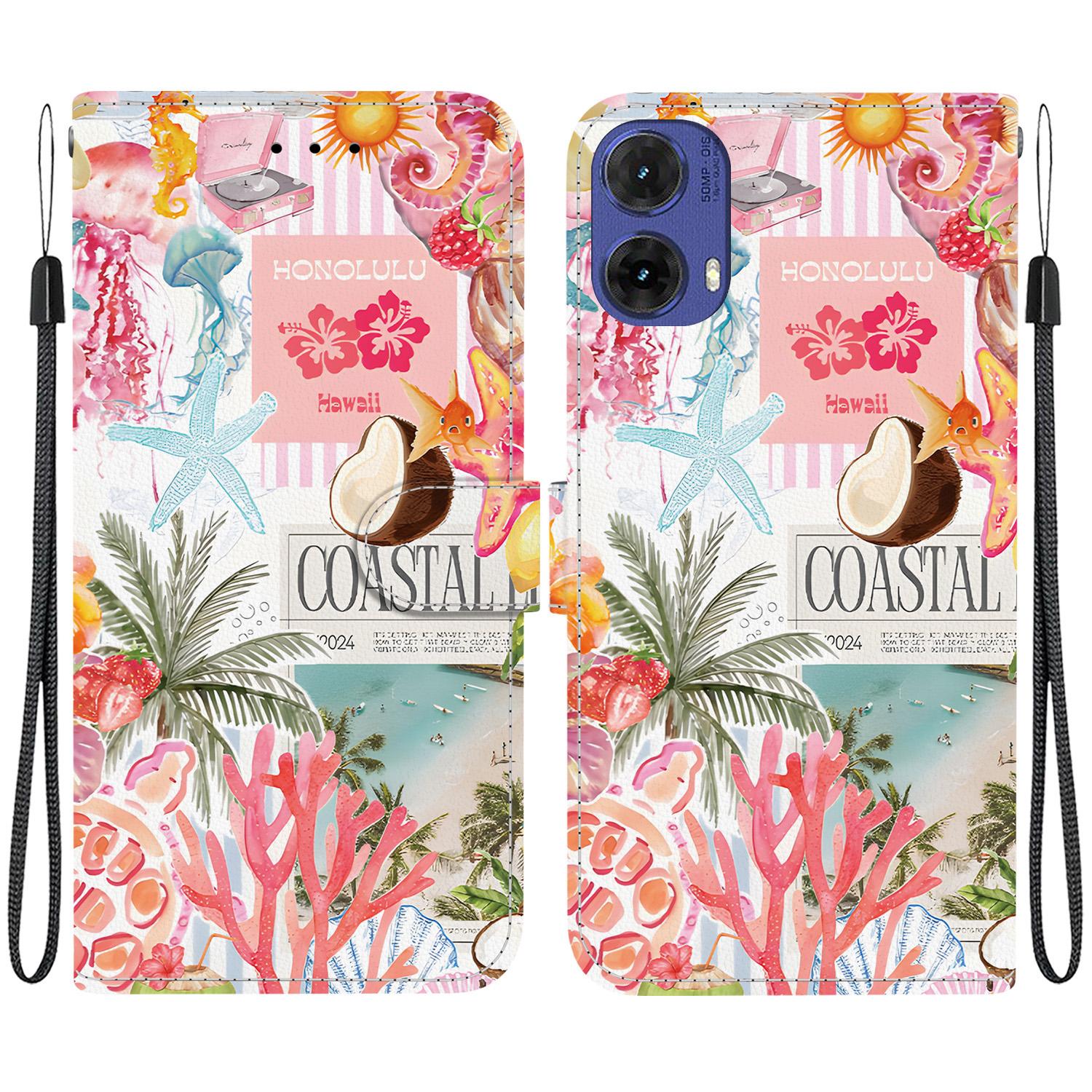 For Motorola Moto G85 / S50 Neo Crystal-Texture Painted Vegan Leather Phone Case(Island Coral) - Shopkiz.com