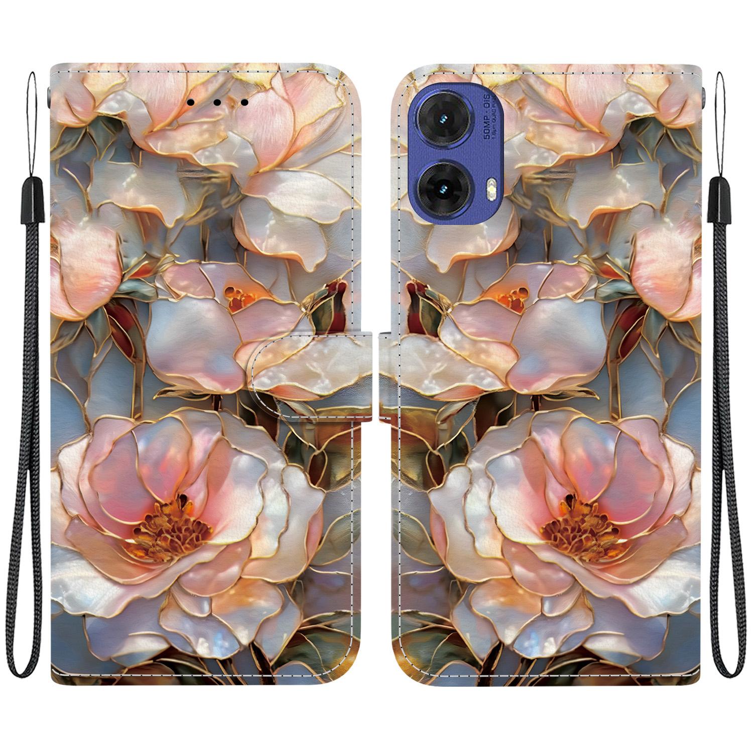 For Motorola Moto G85 / S50 Neo Crystal-Texture Painted Vegan Leather Phone Case(Gilded Peony) - Shopkiz.com