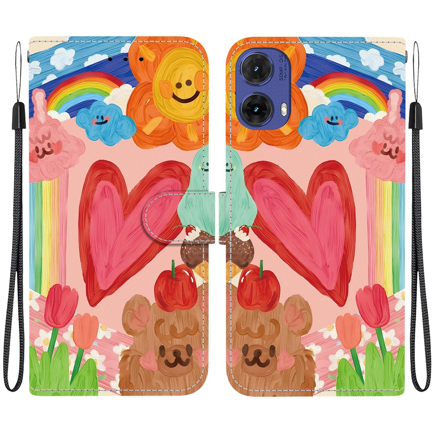 For Motorola Moto G85 / S50 Neo Crystal-Texture Painted Vegan Leather Phone Case(Rainbow Sweetheart) - Shopkiz.com