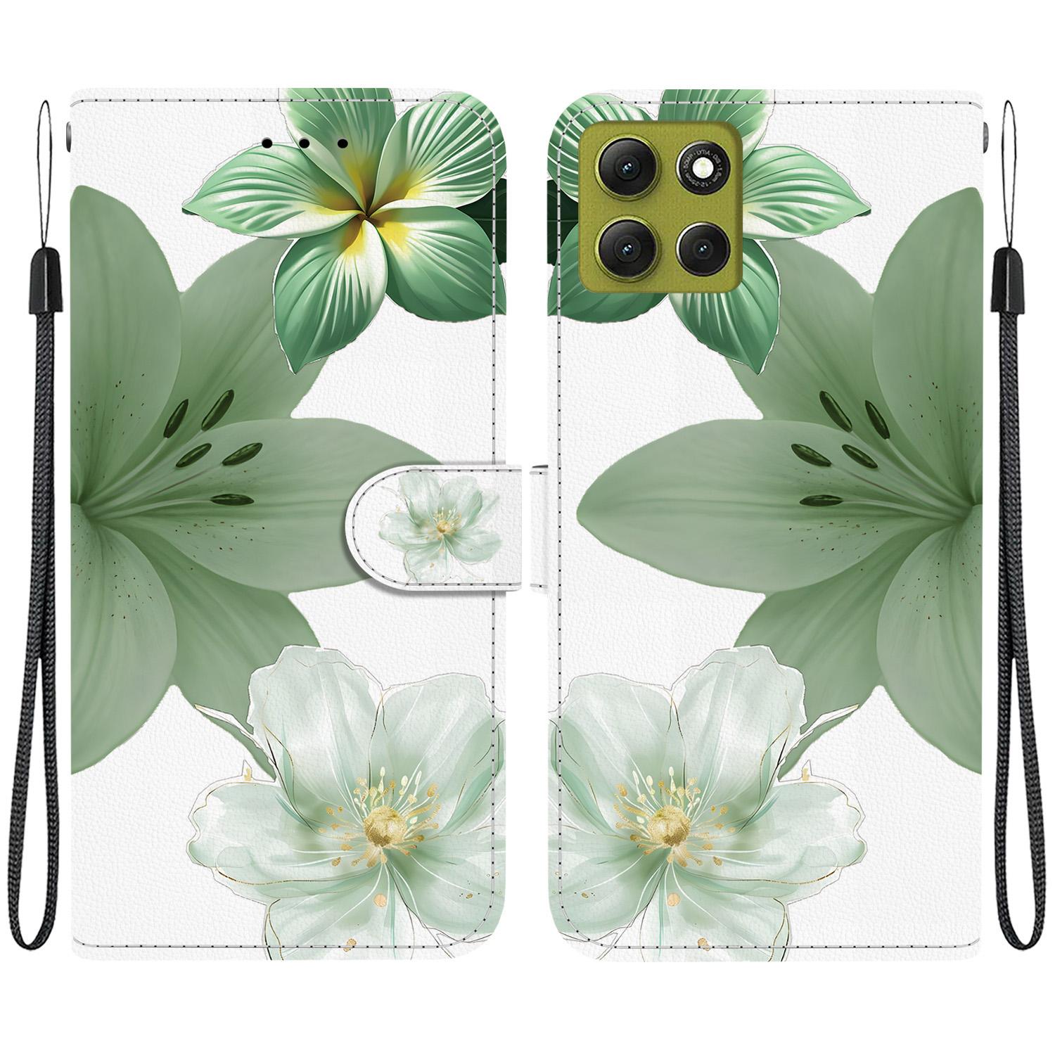 For Motorola Moto G86 5G Crystal-Texture Painted Vegan Leather Phone Case(Green Lily) - Shopkiz.com
