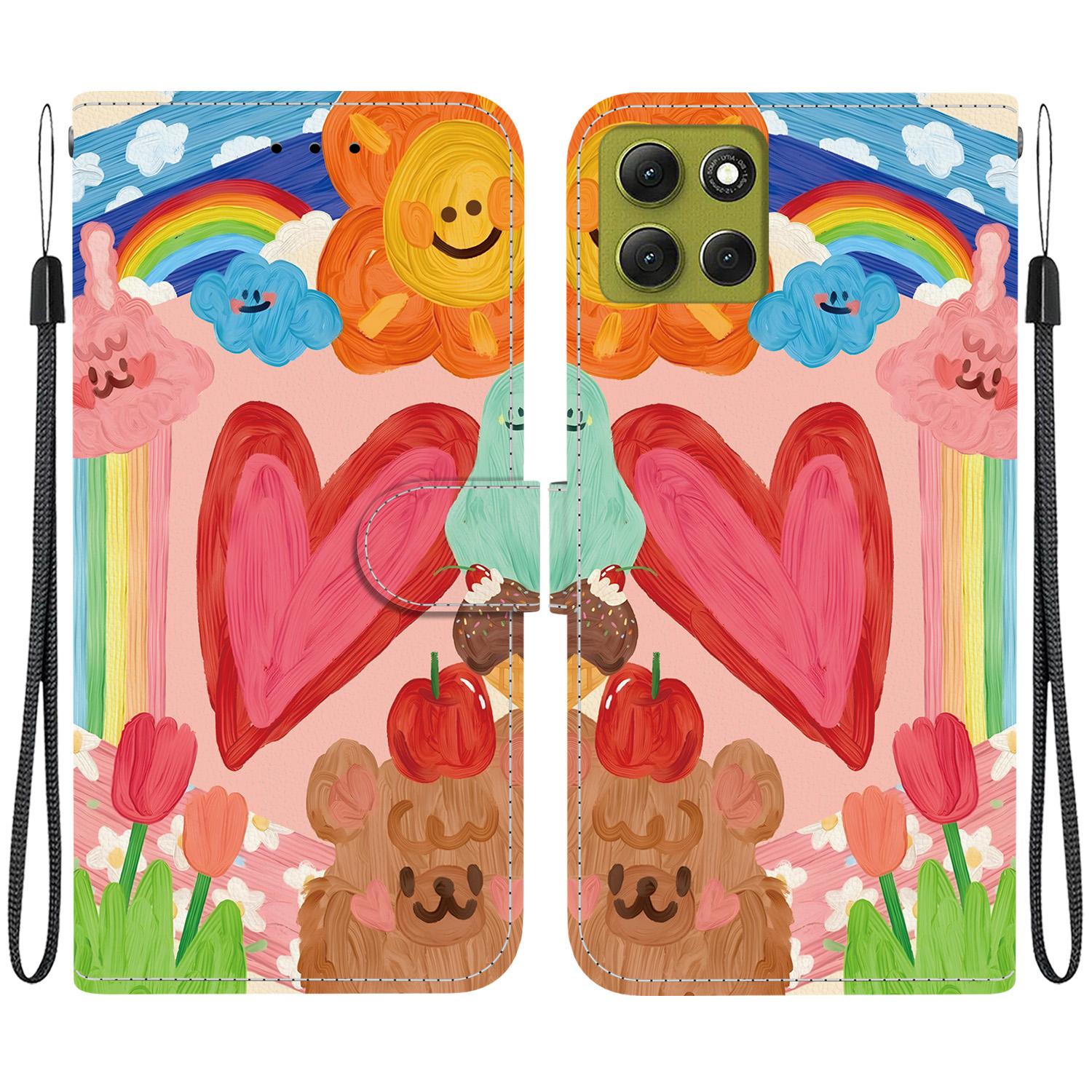 For Motorola Moto G86 5G Crystal-Texture Painted Vegan Leather Phone Case(Rainbow Sweetheart) - Shopkiz.com