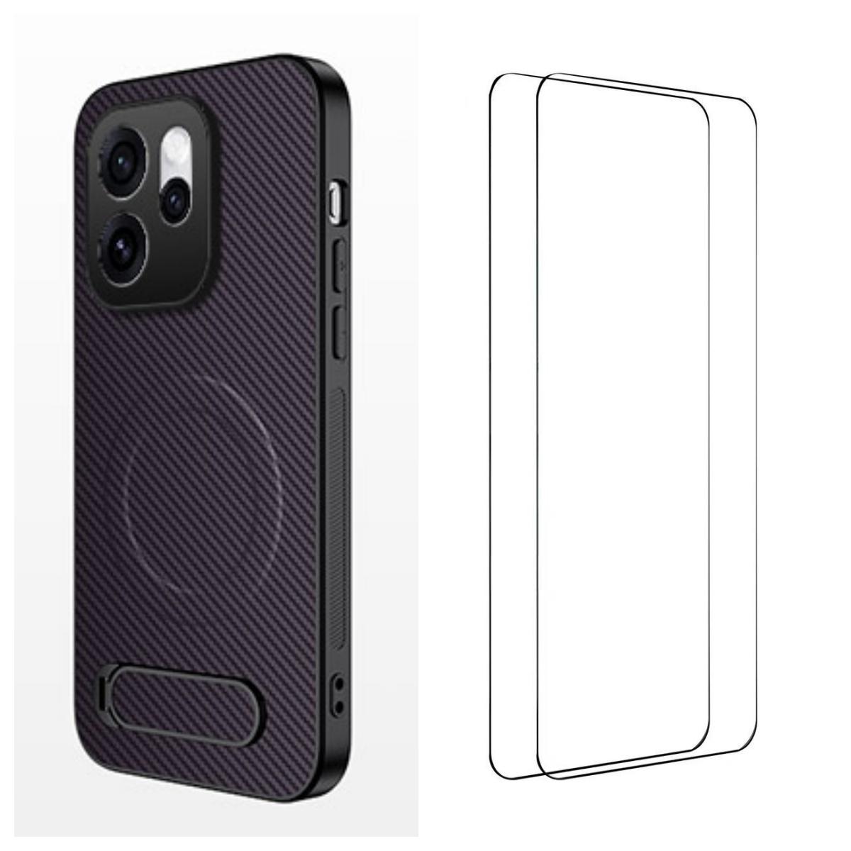 For OPPO Reno16 5G Global WANLONFENG Kickstand Carbon Fiber Texture Magnetic Phone Case with 2pcs Screen Films(Purple) - Shopkiz.com