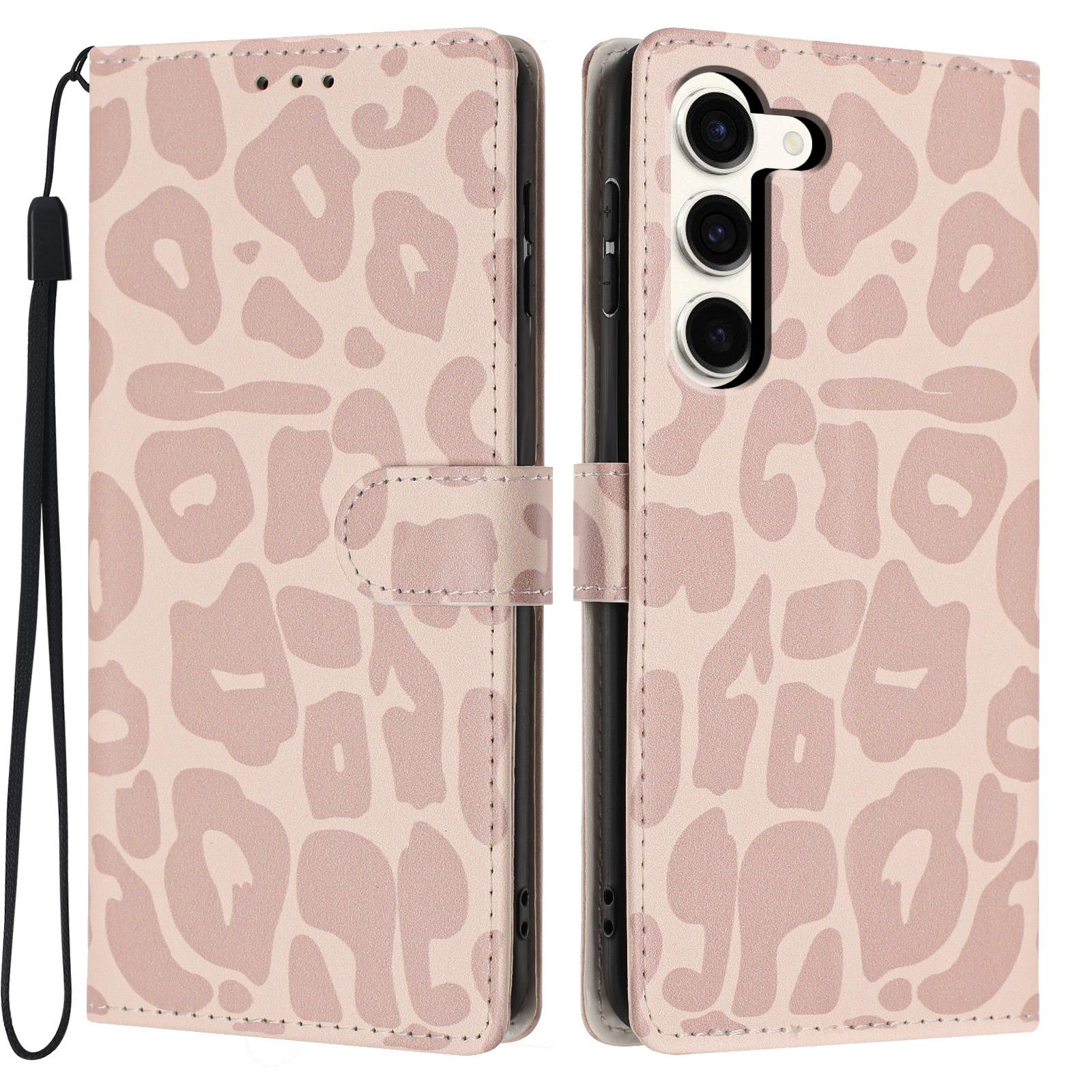 For Galaxy S23+ 5G Leopard Print Wallet Vegan Leather Phone Case with Lanyard(Pink) - Shopkiz.com