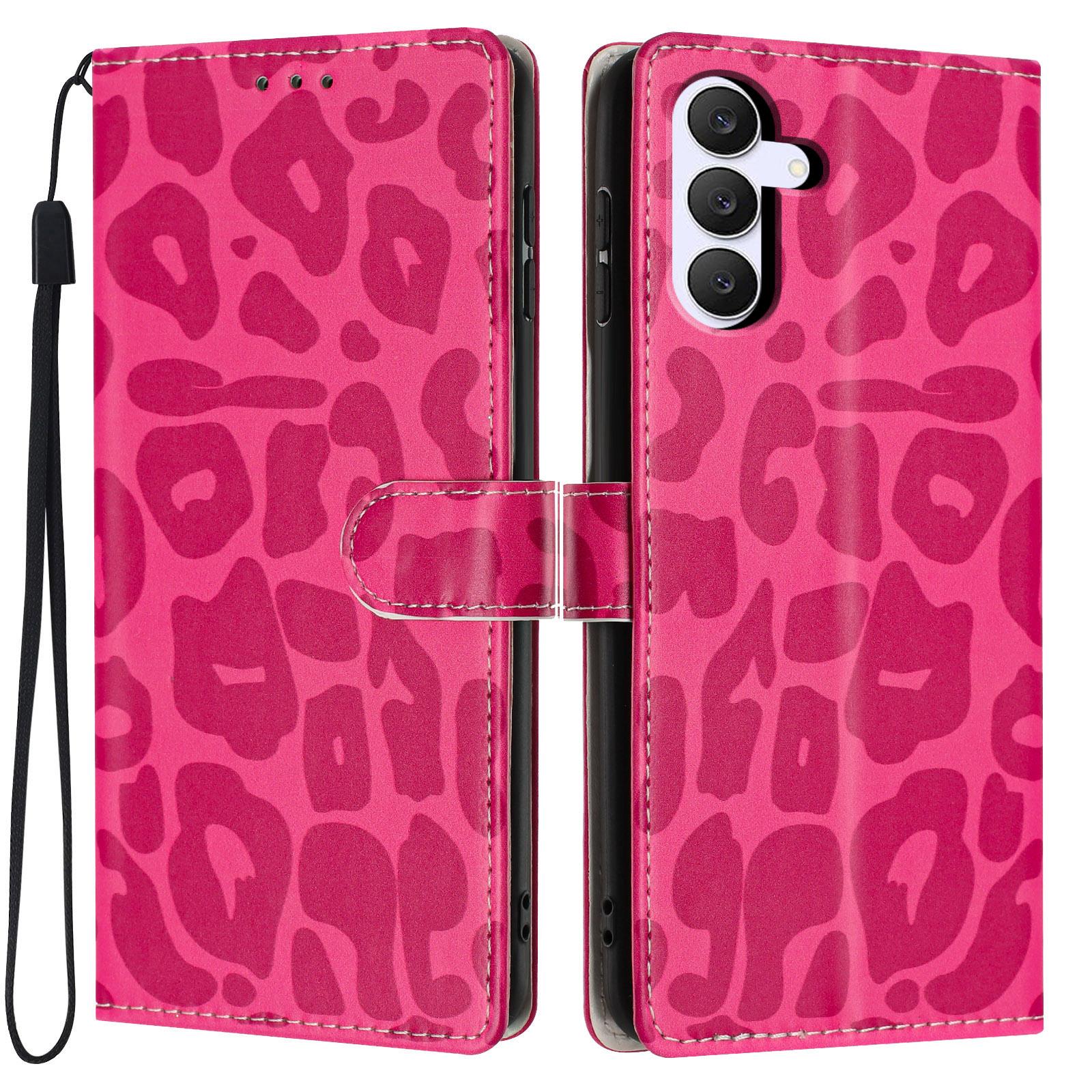 For Galaxy S25 FE 5G Leopard Print Wallet Vegan Leather Phone Case with Lanyard(Rose Red) - Shopkiz.com