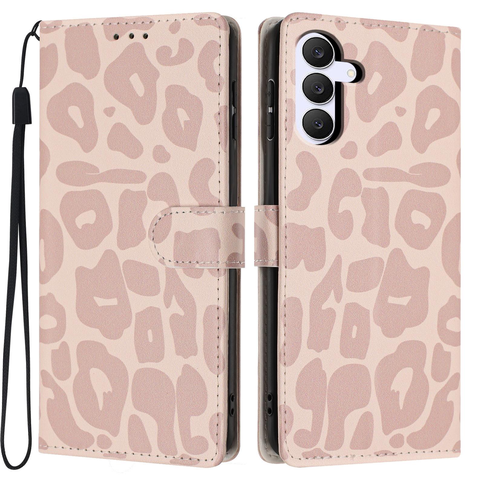 For Galaxy S25 FE 5G Leopard Print Wallet Vegan Leather Phone Case with Lanyard(Pink) - Shopkiz.com