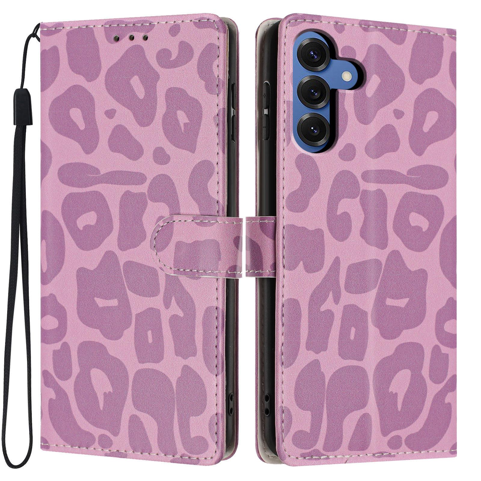 For Galaxy S26 5G Leopard Print Wallet Vegan Leather Phone Case with Lanyard(Light Purple) - Shopkiz.com