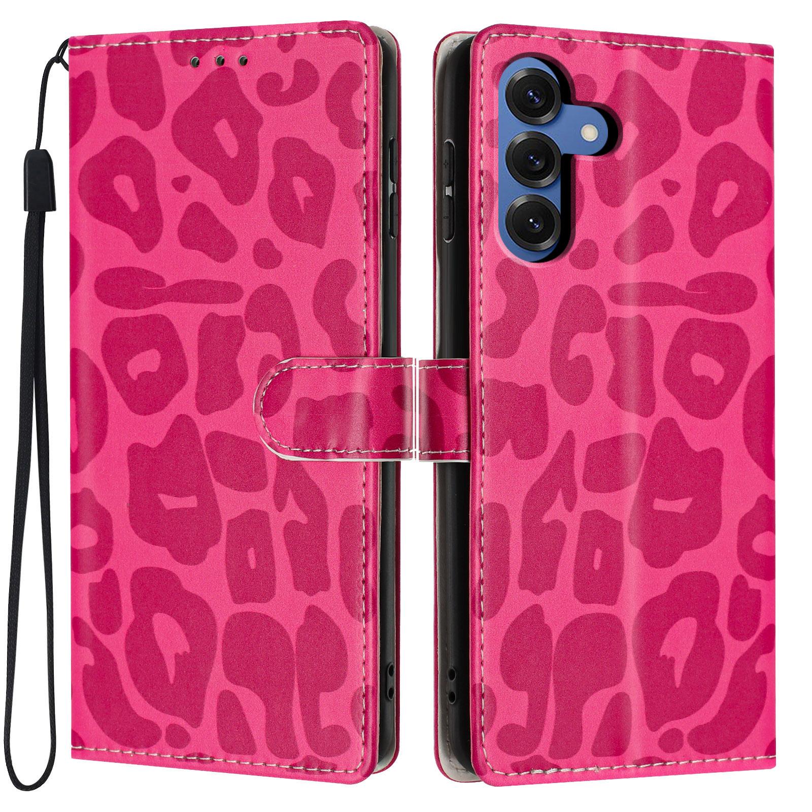 For Galaxy S26 FE 5G Leopard Print Wallet Vegan Leather Phone Case with Lanyard(Rose Red) - Shopkiz.com