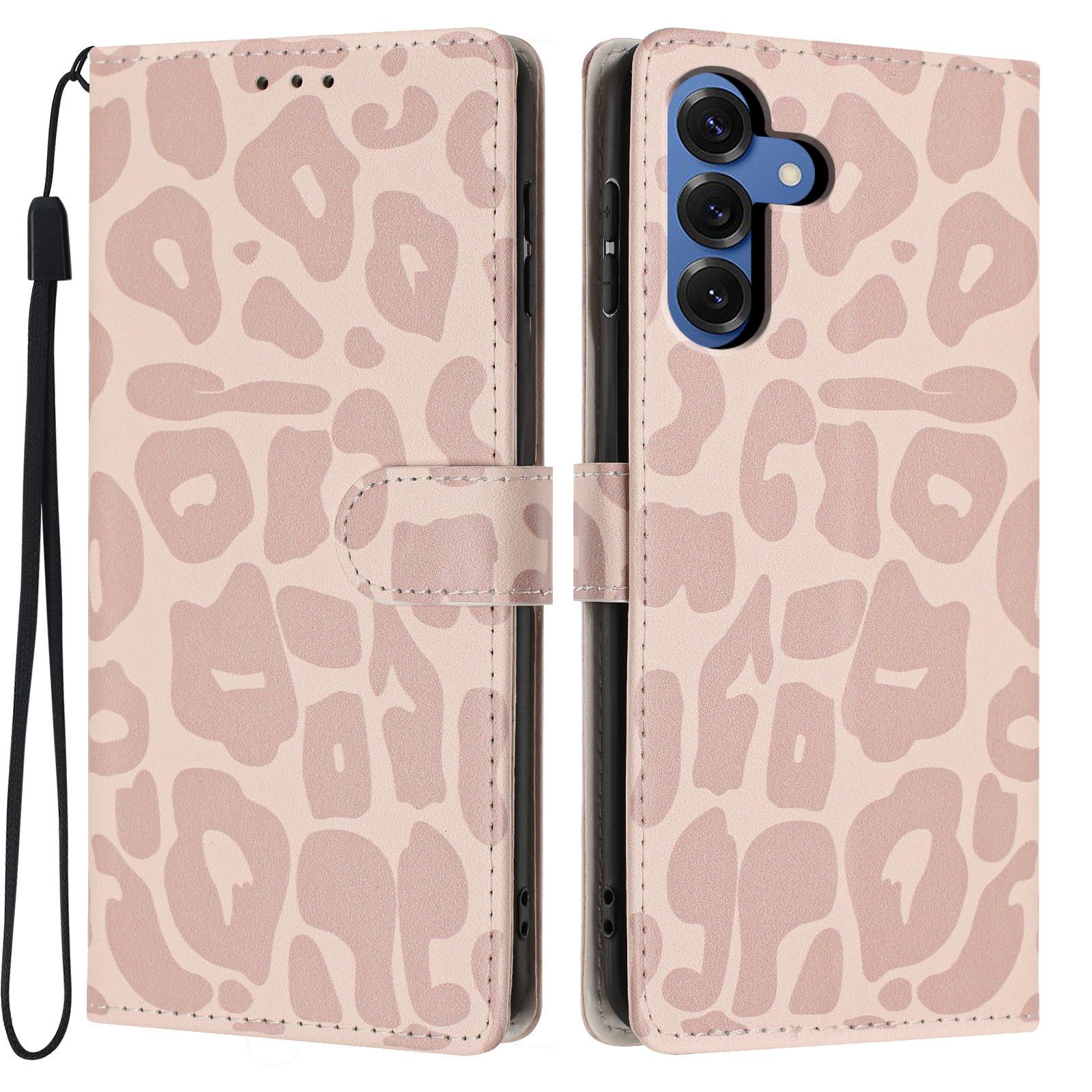 For Galaxy S26+ 5G Leopard Print Wallet Vegan Leather Phone Case with Lanyard(Pink) - Shopkiz.com