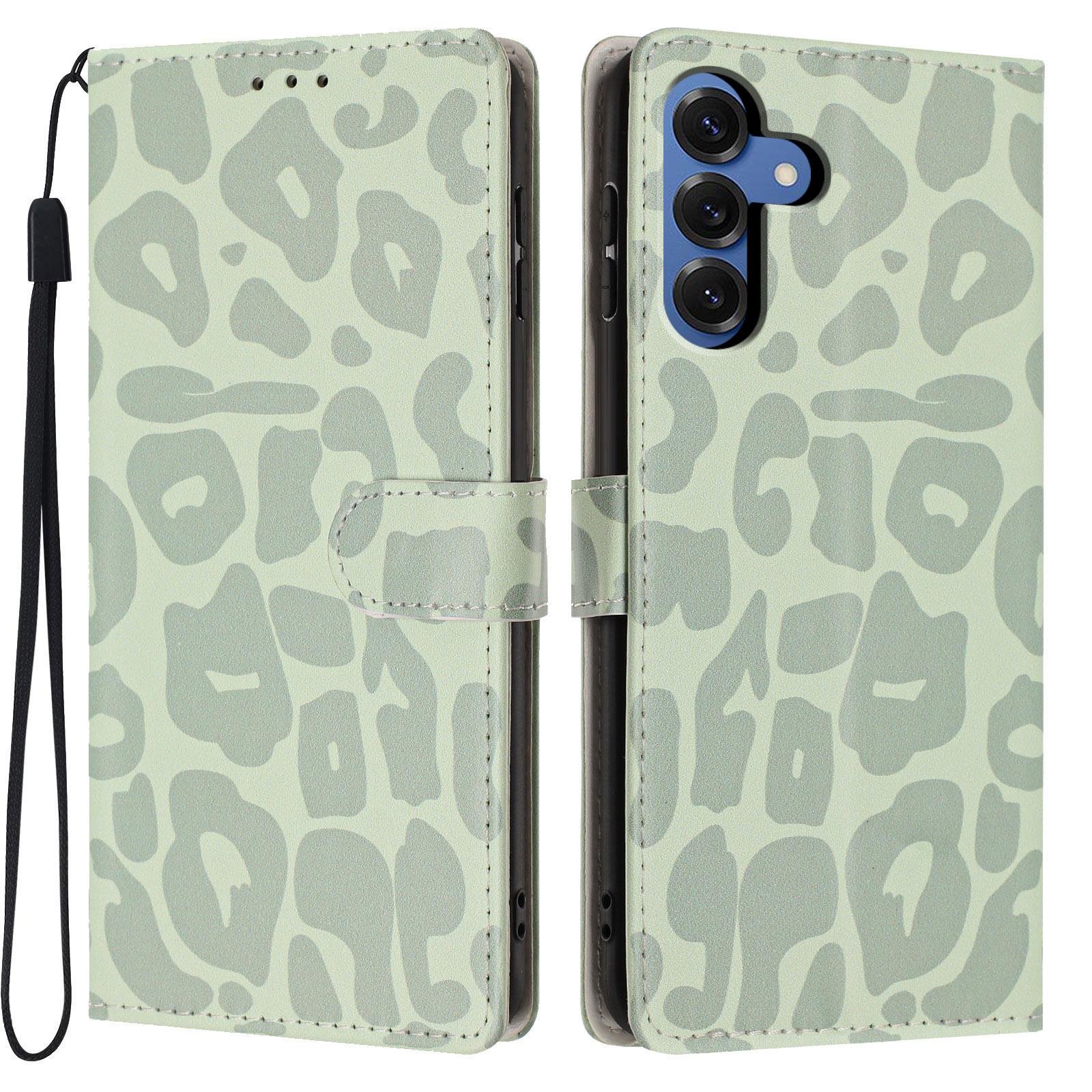 For Galaxy S26+ 5G Leopard Print Wallet Vegan Leather Phone Case with Lanyard(Light Green) - Shopkiz.com
