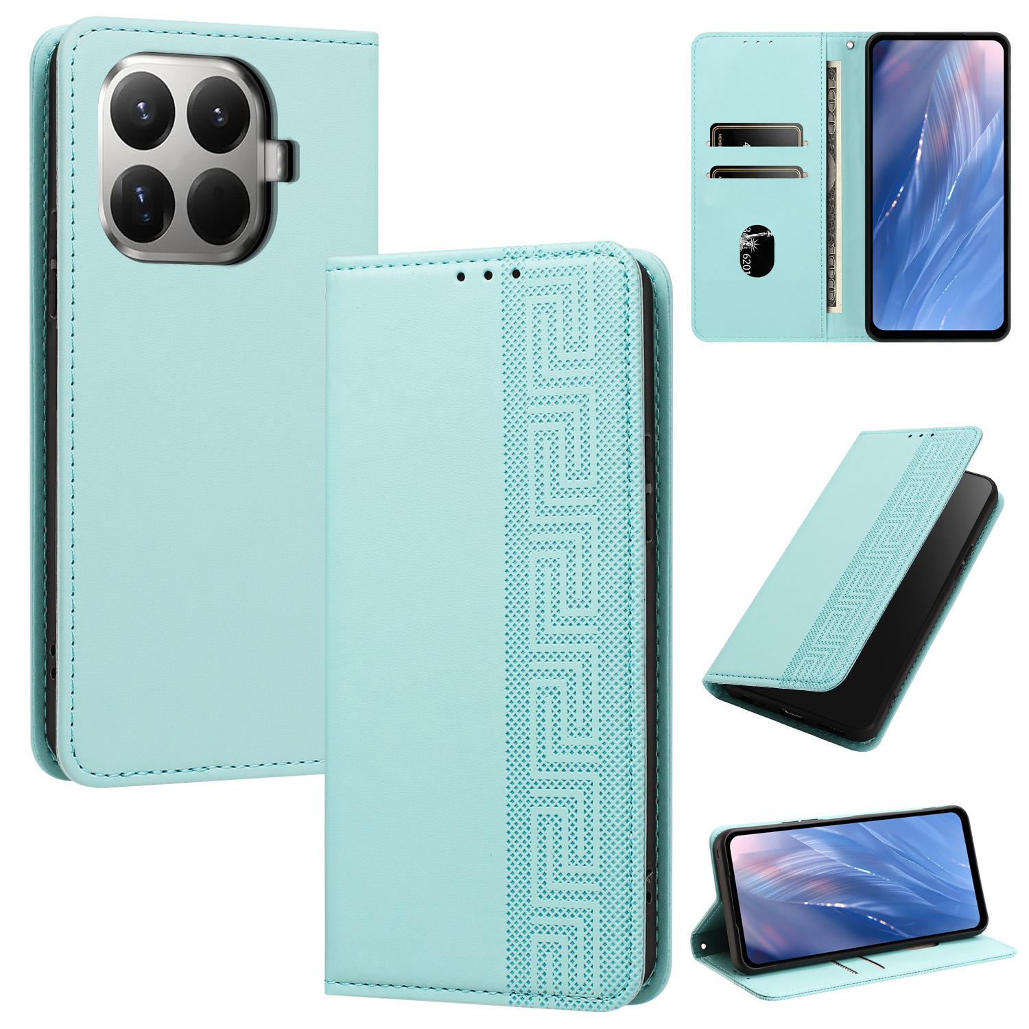 For Xiaomi 15T Pro 5G Global Embossed Meander Pattern RFID Vegan Leather Phone Case(Mint Green) - Shopkiz.com