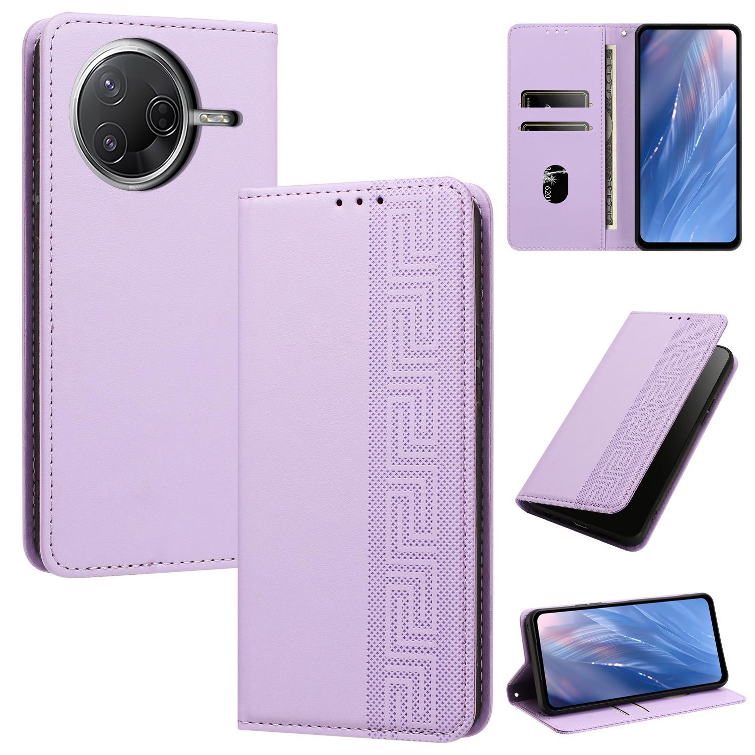 For Xiaomi Poco F7 Pro / Redmi K80 Embossed Meander Pattern RFID Vegan Leather Phone Case(Light Purple) - Shopkiz.com